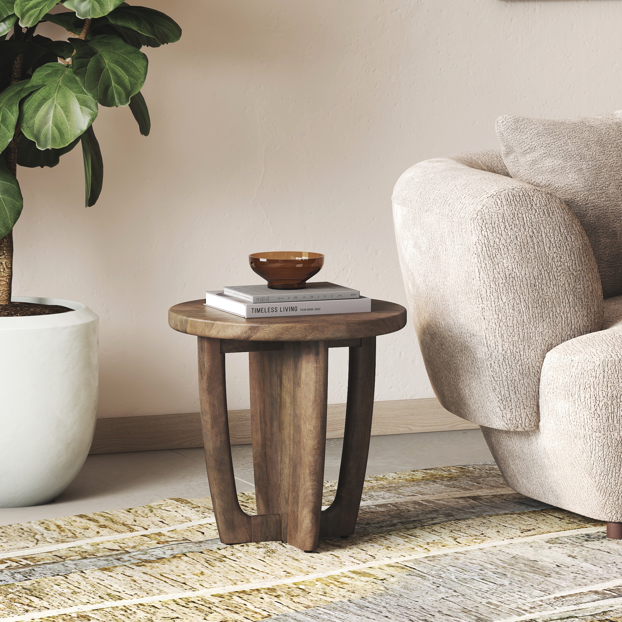 Kaya Solid Wood Side Table in Danish Walnut Finish