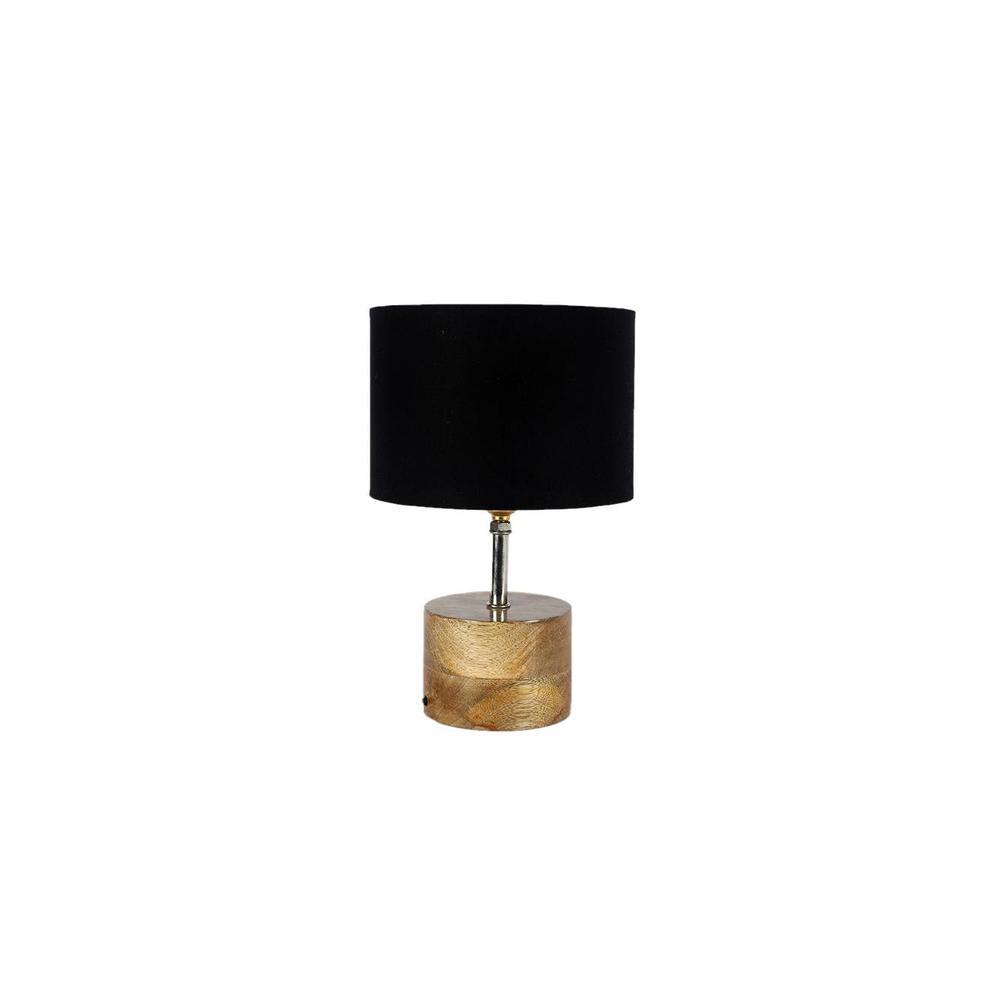 Millerd Black Fabric Shade Table Lamp with Natural Wooden Base