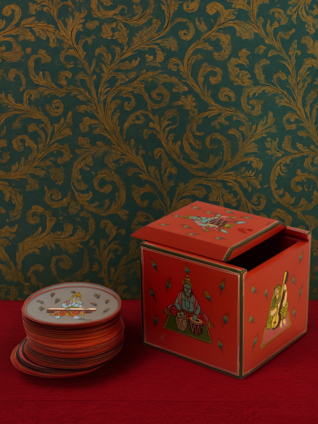 Lifestyle view of Ganjifa Paper Cards Red 120 Pieces