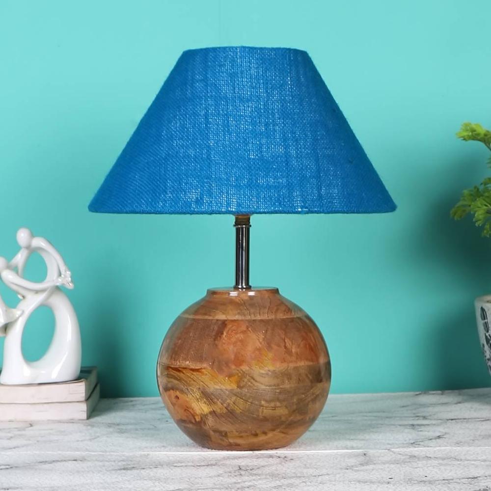 Turquoise Jute with Natural Wood Table Lamp