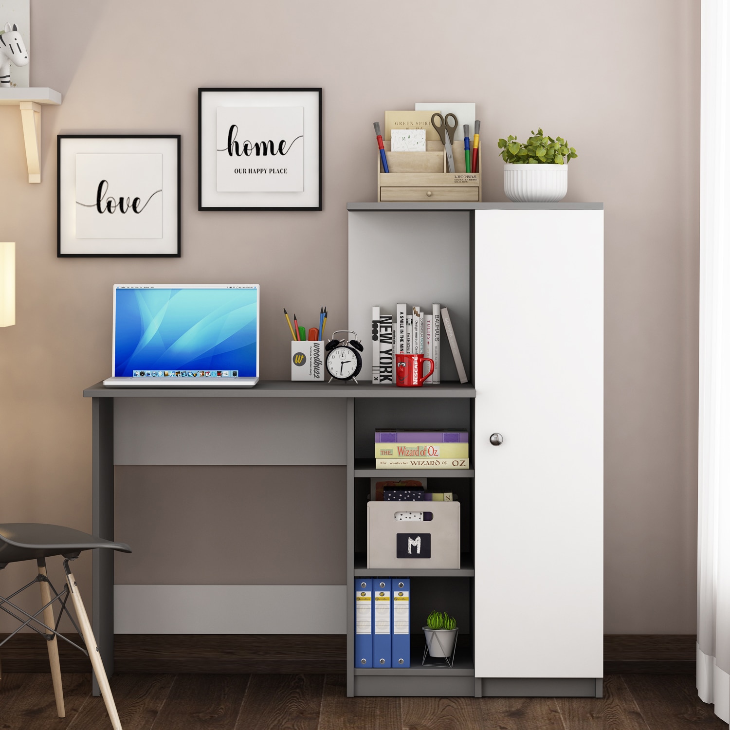 Marvel Study Table In Grey And Frosty White - Woodbuzz