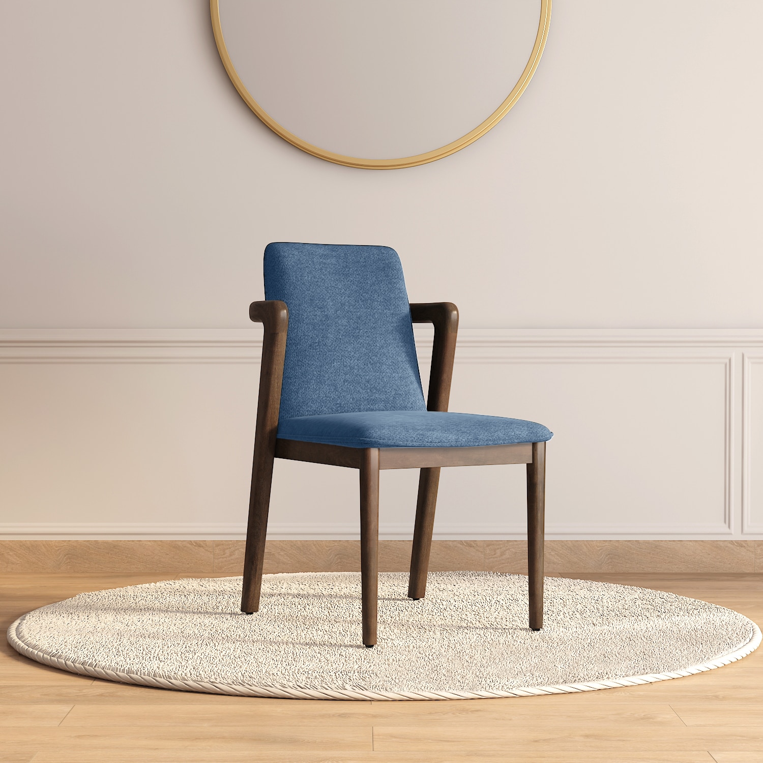 Harper Solid Wood Single Dining Chair In Danish Walnut Finish with Baltic Blue Colour