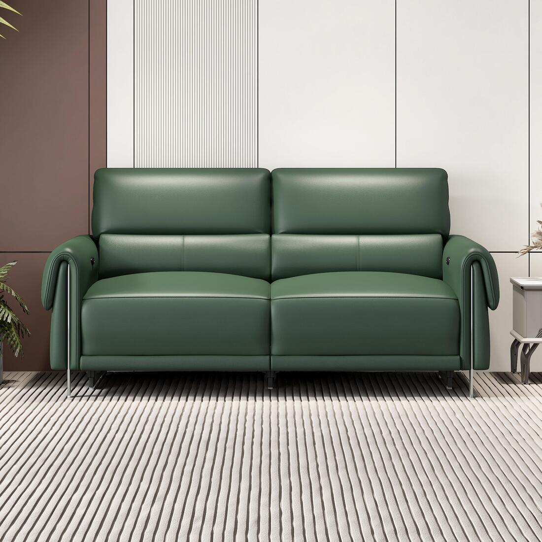 Vivian Three Seater Motorized Leather Recliner in Hunter Green Colour