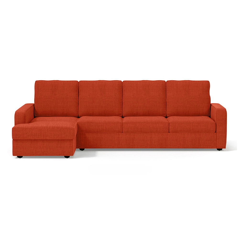 Apollo Compact Sofa (Colour : Lava, Cushion : Hard, Back Type : High Back, Seating Capacity : Left Aligned 3 Seater + Left Aligned Chaise + Ottoman) - Urban Ladder