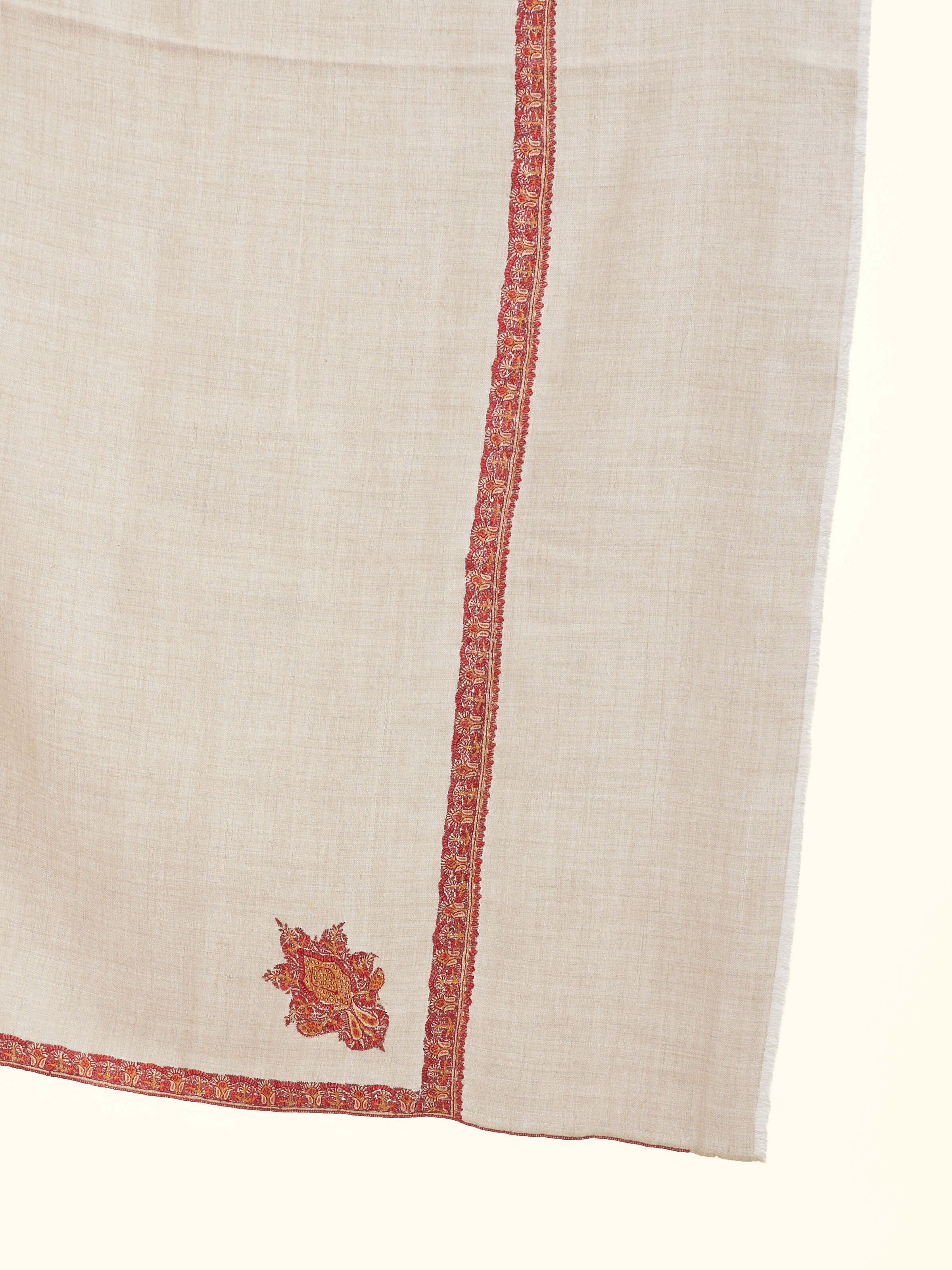 Natural Sozni Hand Embroidered Shawl