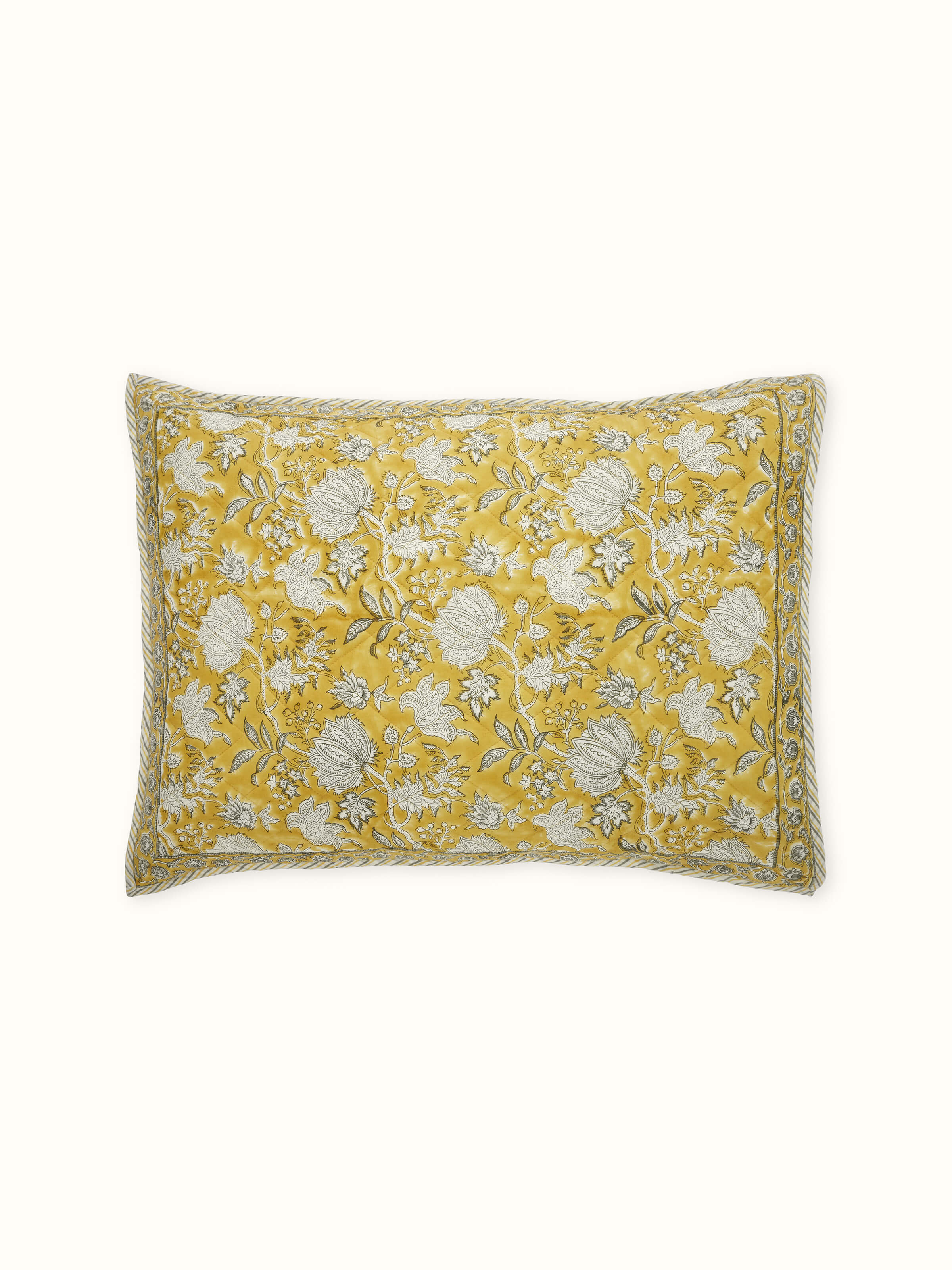 Kairavam Yellow Floral Cotton Sanganeri Hand Block Printed Cushion Cover