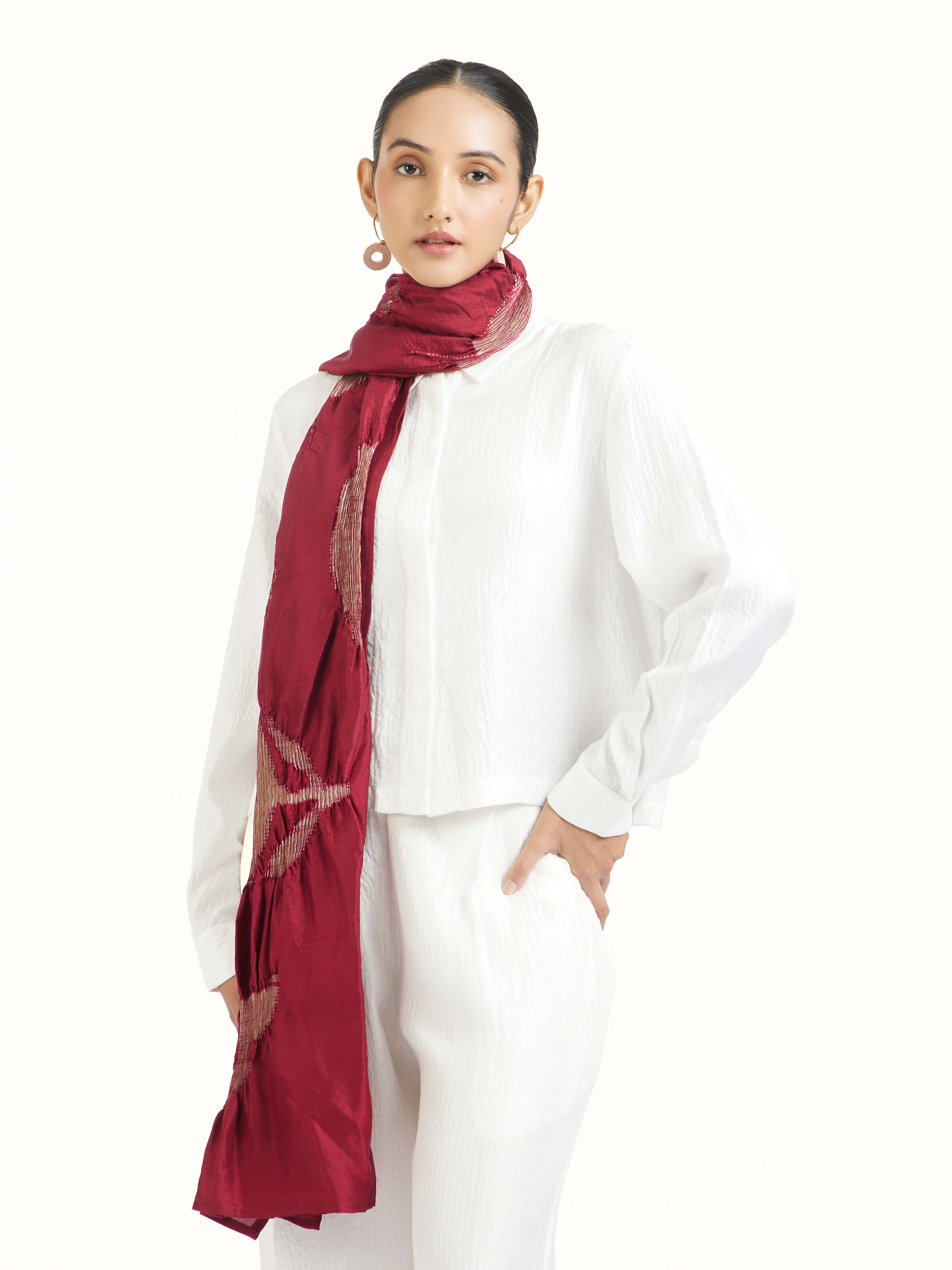 Crimson Tie & Dye Shibori Stole