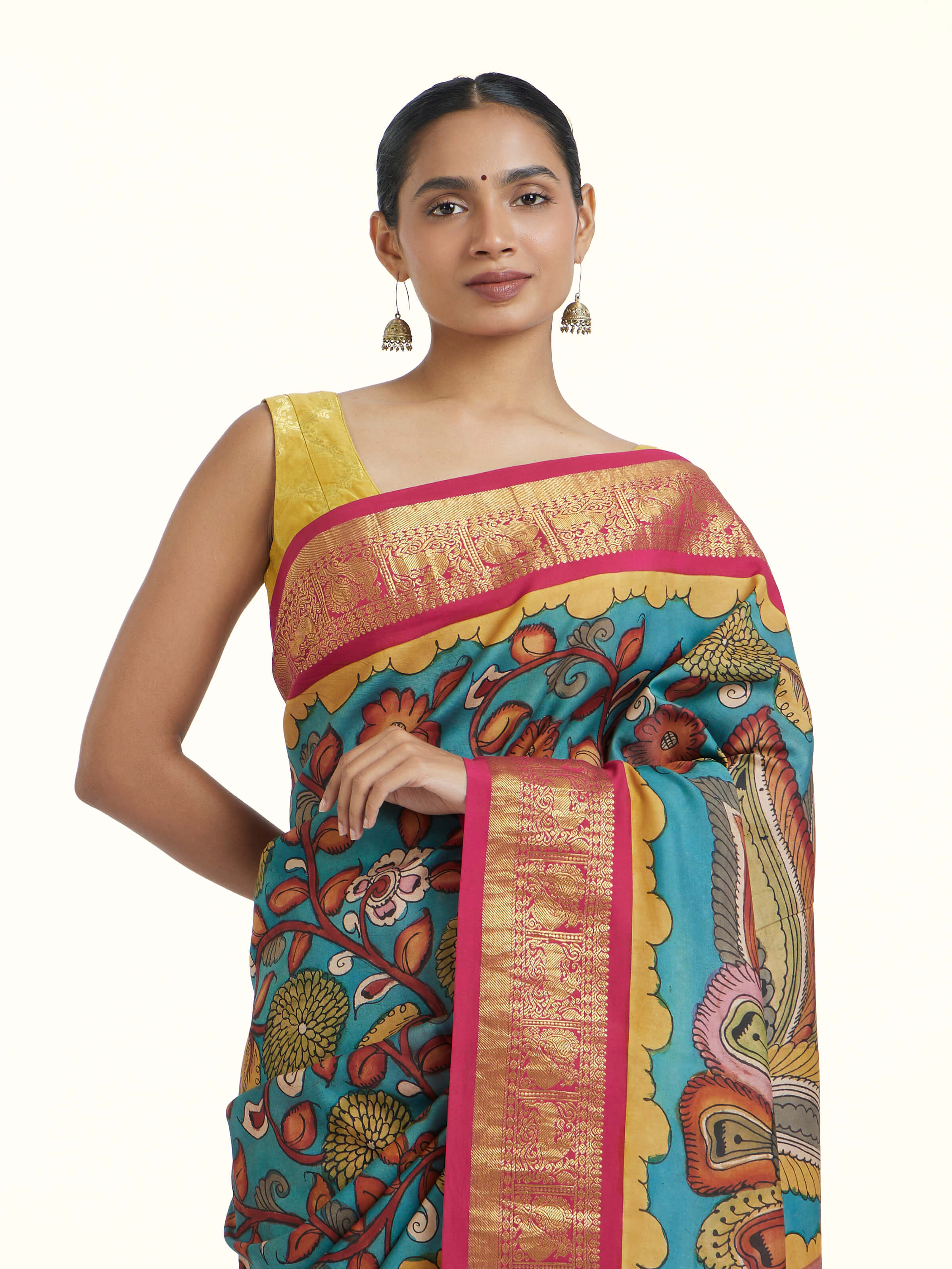Light Blue Kalamkari Gadwal Silk Saree
