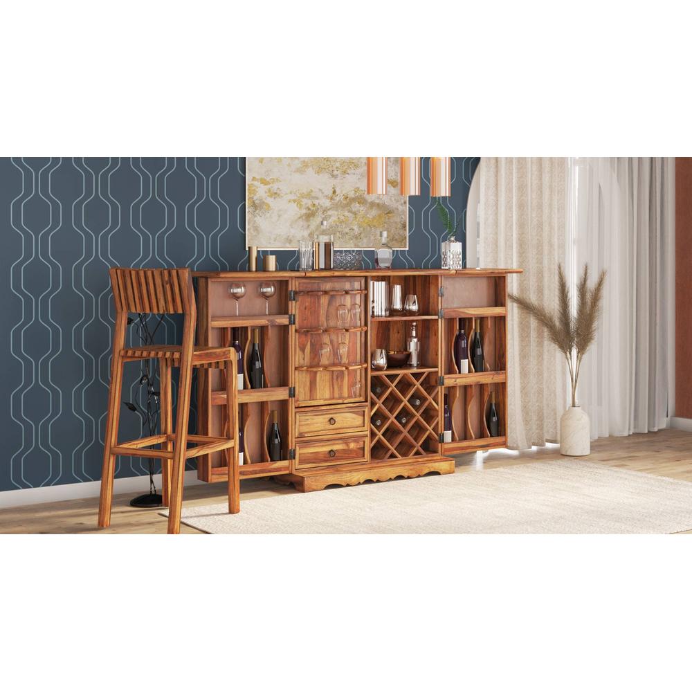 Calipo Sheesham Wood Bar Cabinet in Teak Finish