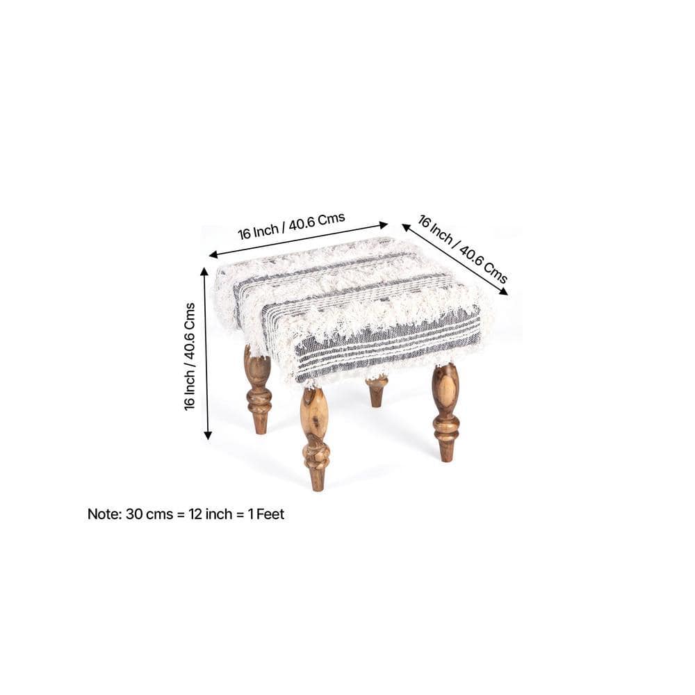 Cairo Sheesham Wood Accent Seater Bench Set With 2 Stools In Grey Fabric