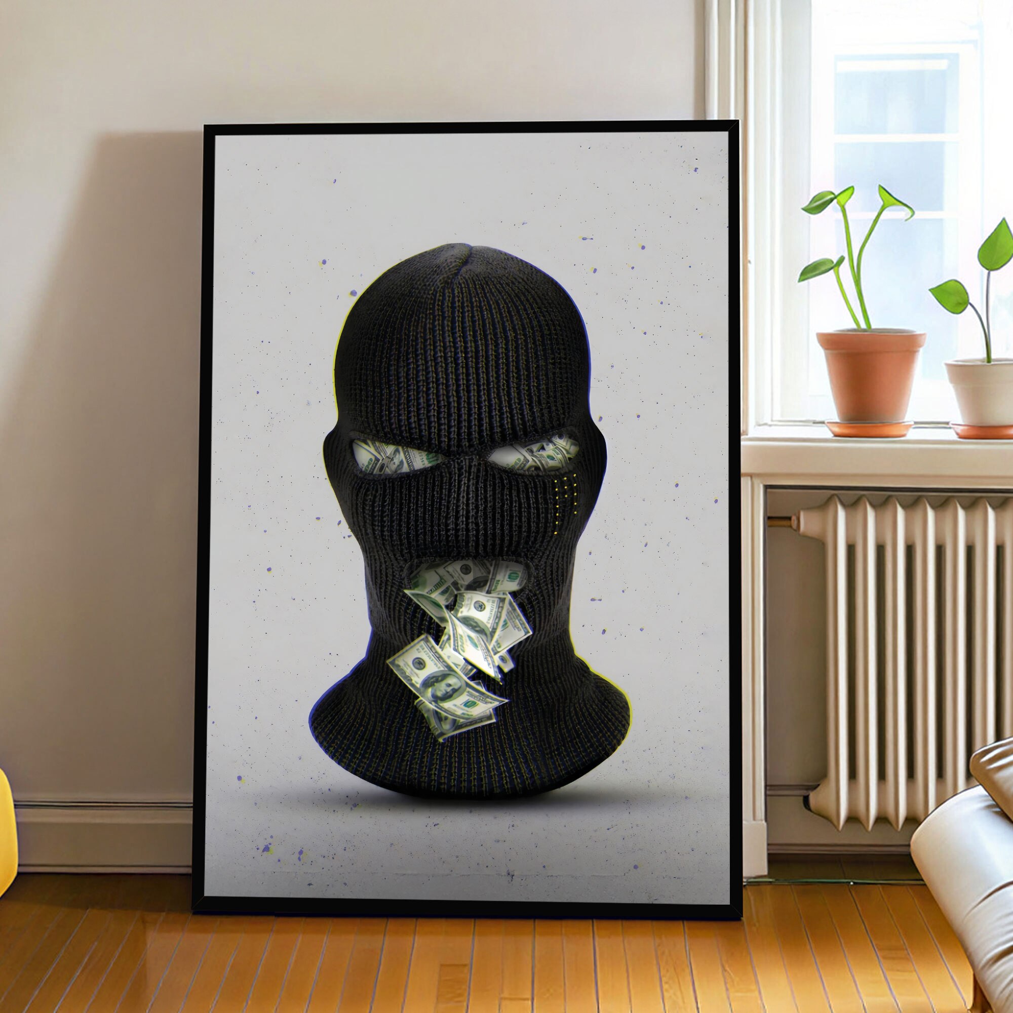 The Castle Decor Money Mask Abstract Wall Art Framed Painting 20x30 Inch - The Castle Decor