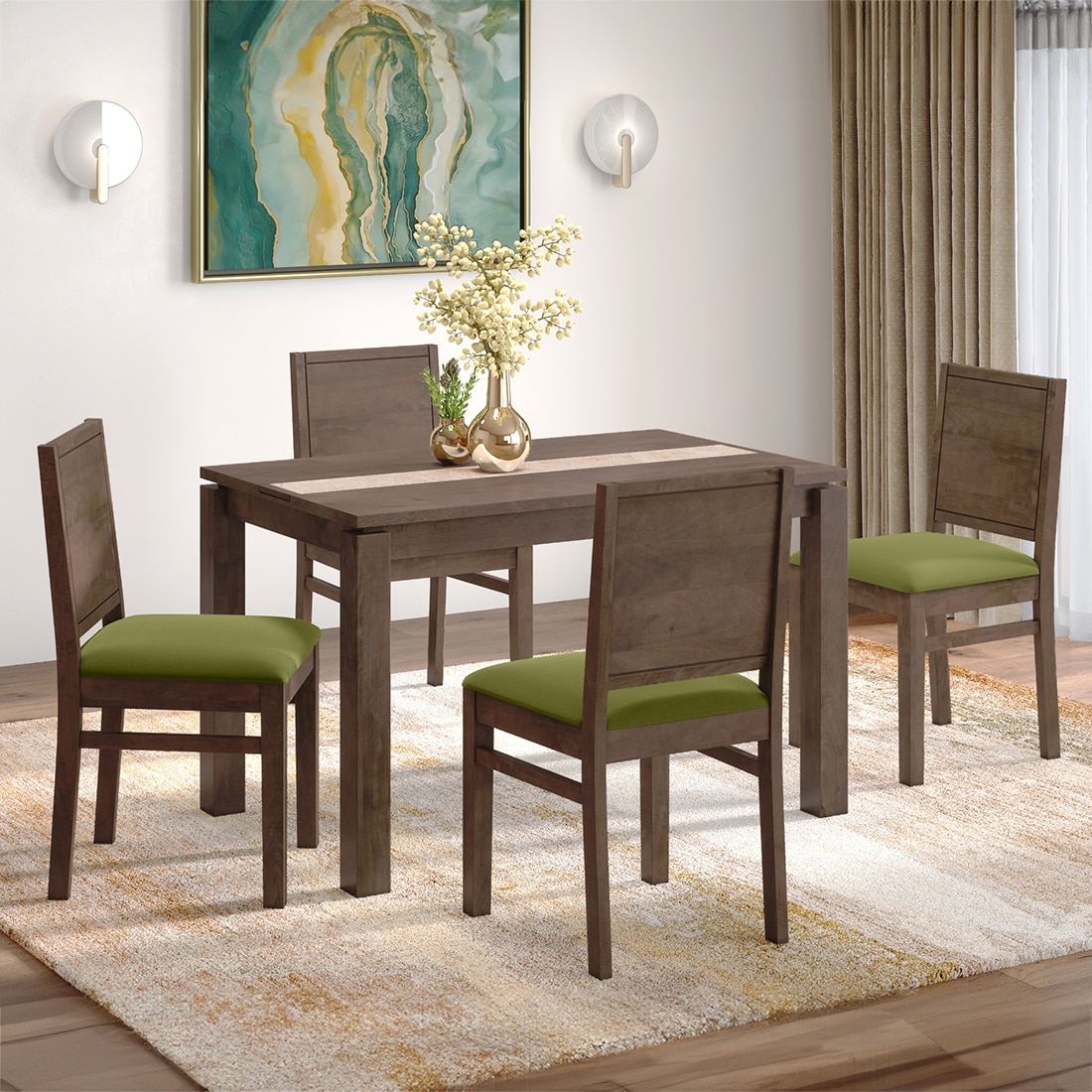 Atlas Crest Storage Solid Wood 4 Seater Dining Table In Danish Walnut Finish - Urban Ladder