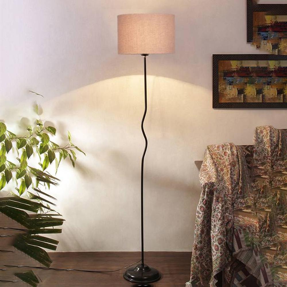 Mila Grey Cotton shade with Iron floor lamp