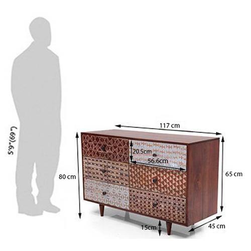 Emaada Solid Wood Chest of 6 Drawers in Teak Finish
