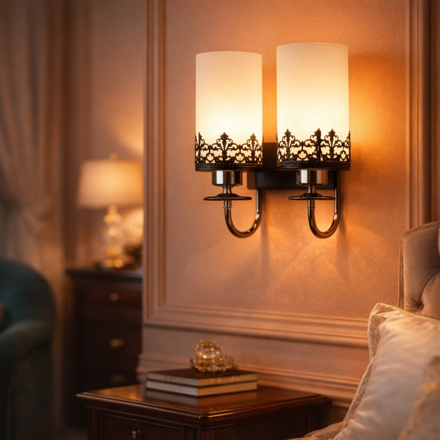 Eliante Modern Wall Lights Mild Steel & Glass Material Chrome, Brown & White Finish - Eliante