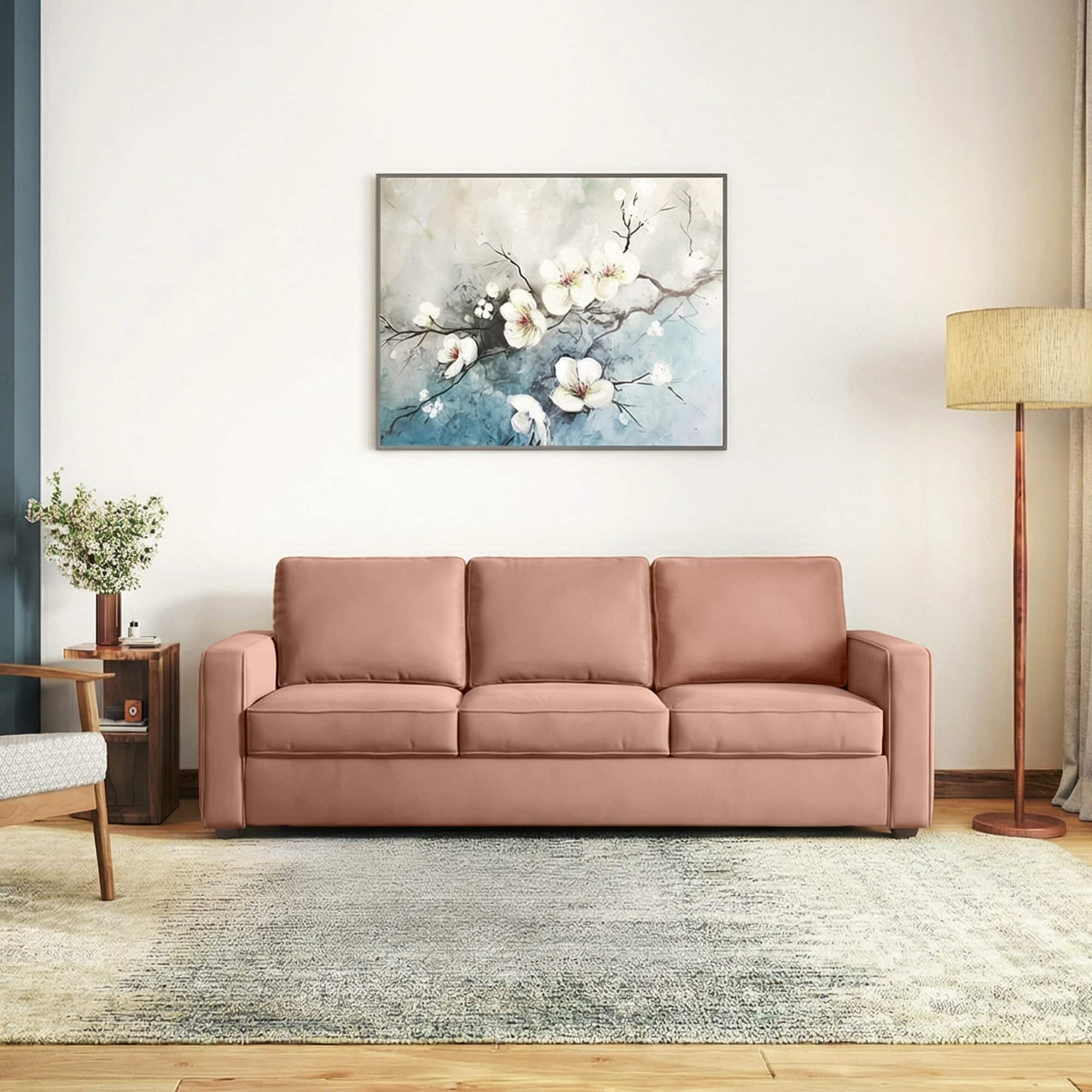 Apollo High Back 3 Seater  Fabric Sofa In Mocha Mousse Velvet Colour - Urban Ladder