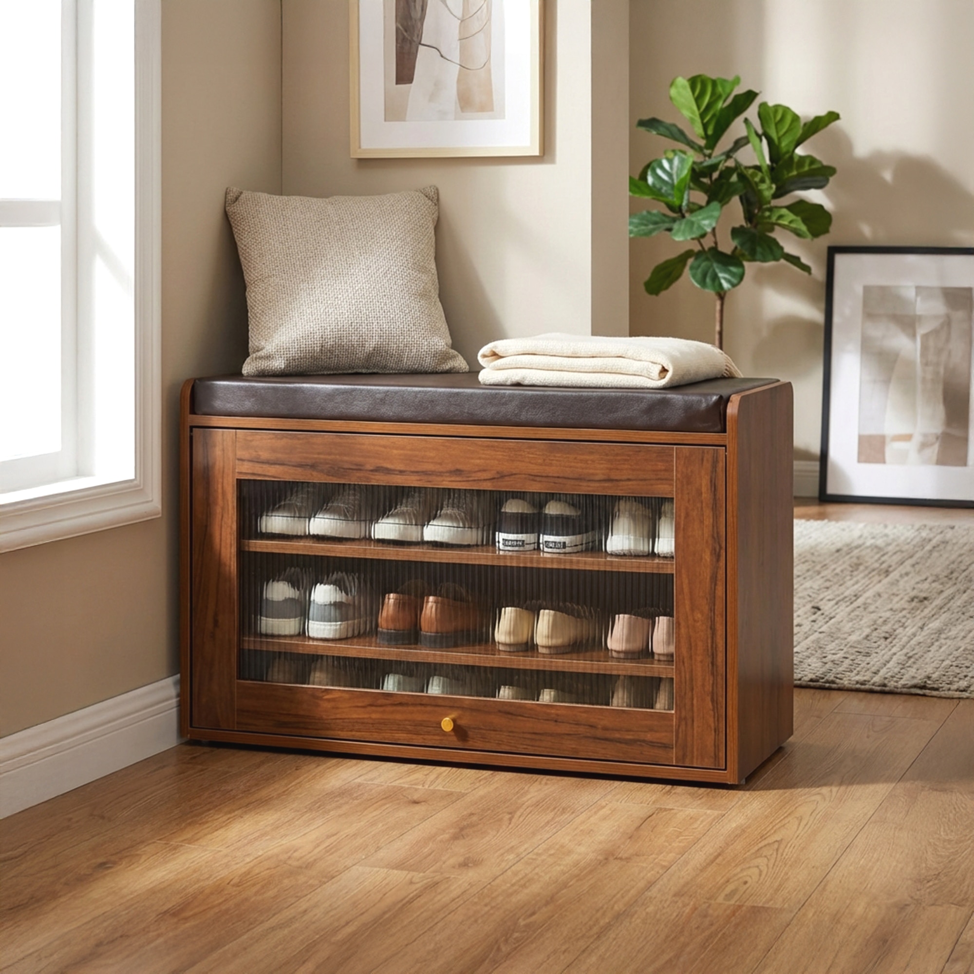 Rosso Shoe Cabinet in Teak Brown – Contemporary Shoe Organizer with Premium Wooden Finish - Alex Daisy
