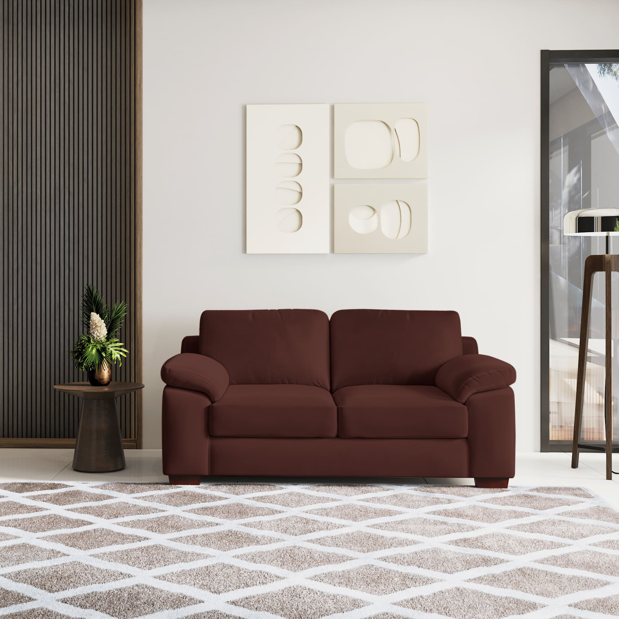 Esquel Premium 2 Seater Fabric Sofa in Deep Crimson Velvet Colour