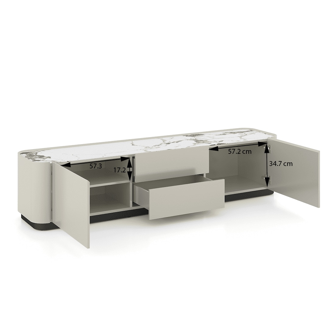 Dorian Engineered Wood TV Unit With Ceramic Top In Taupe High Gloss Finish