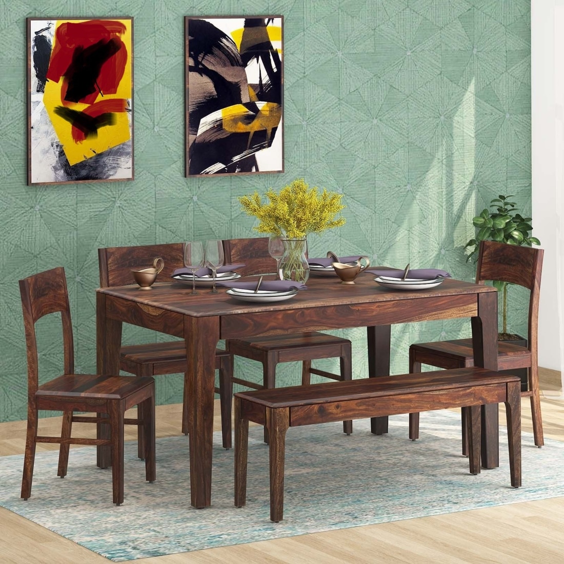 Heritage Sheesham Wood 6 Seater Dining Set In Provincial Teak Finish