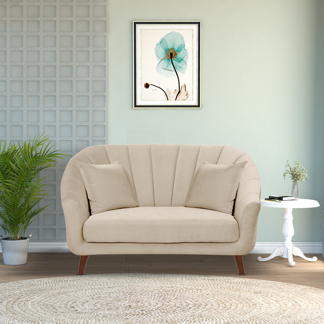 Nilo Velvet 2 Seater Sofa  in Cream Colour - Ikro Lifestyle