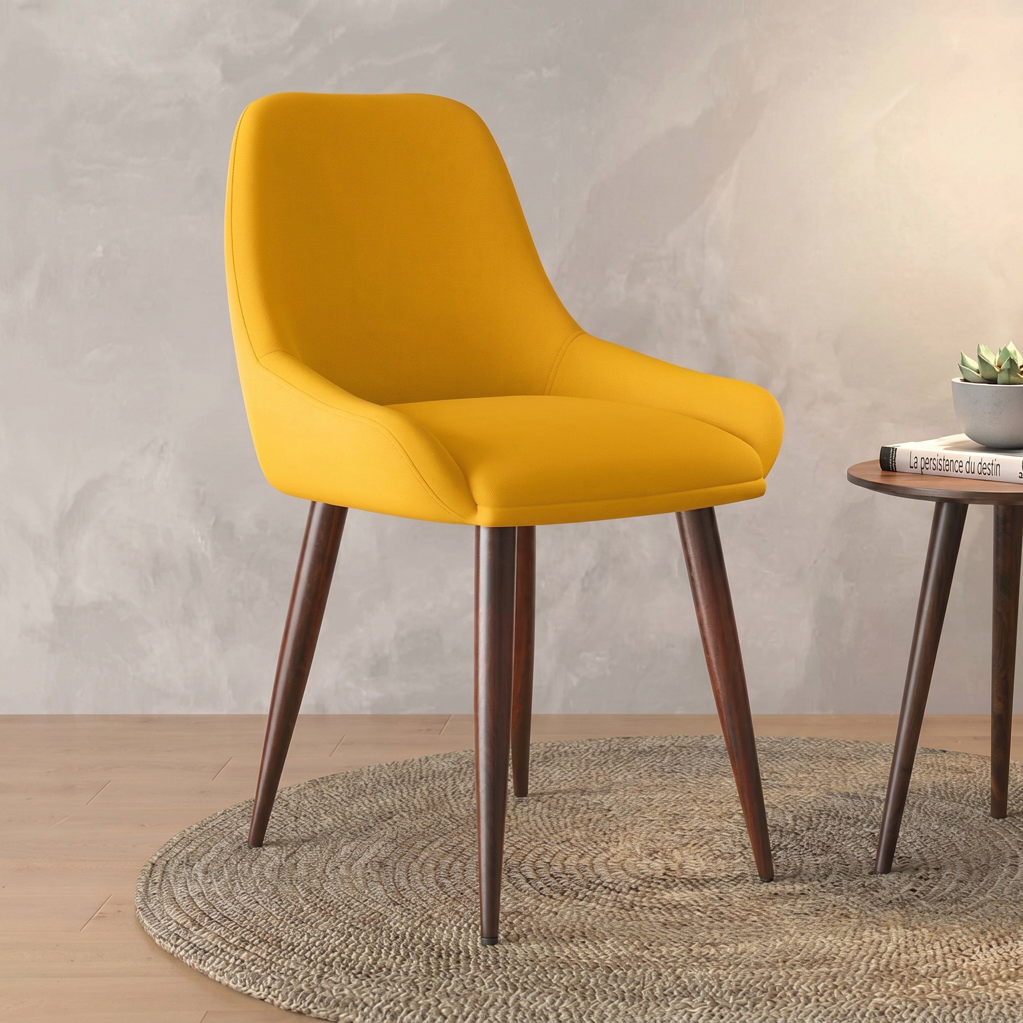 Rickman Fabric Accent Chair in Matty Yellow Colour - Urban Ladder