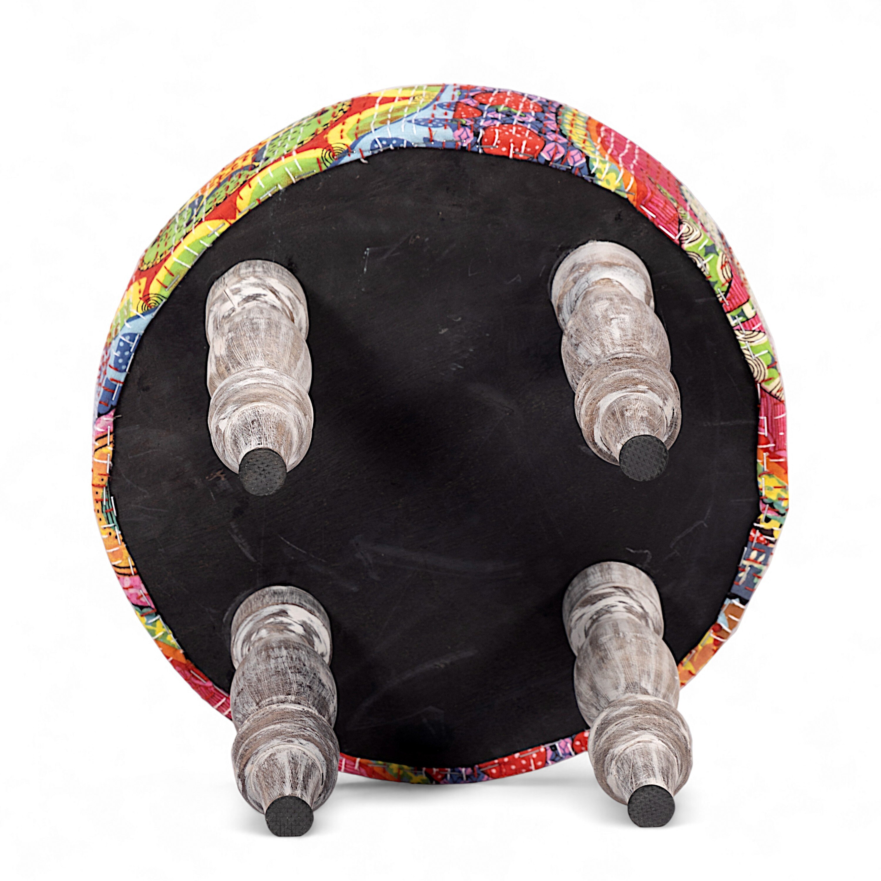 Bestone Sheesham Wood Bohemian 2+1+1 Seater Bench Set With 2 Stools In Israel Print Patchwork Kantha