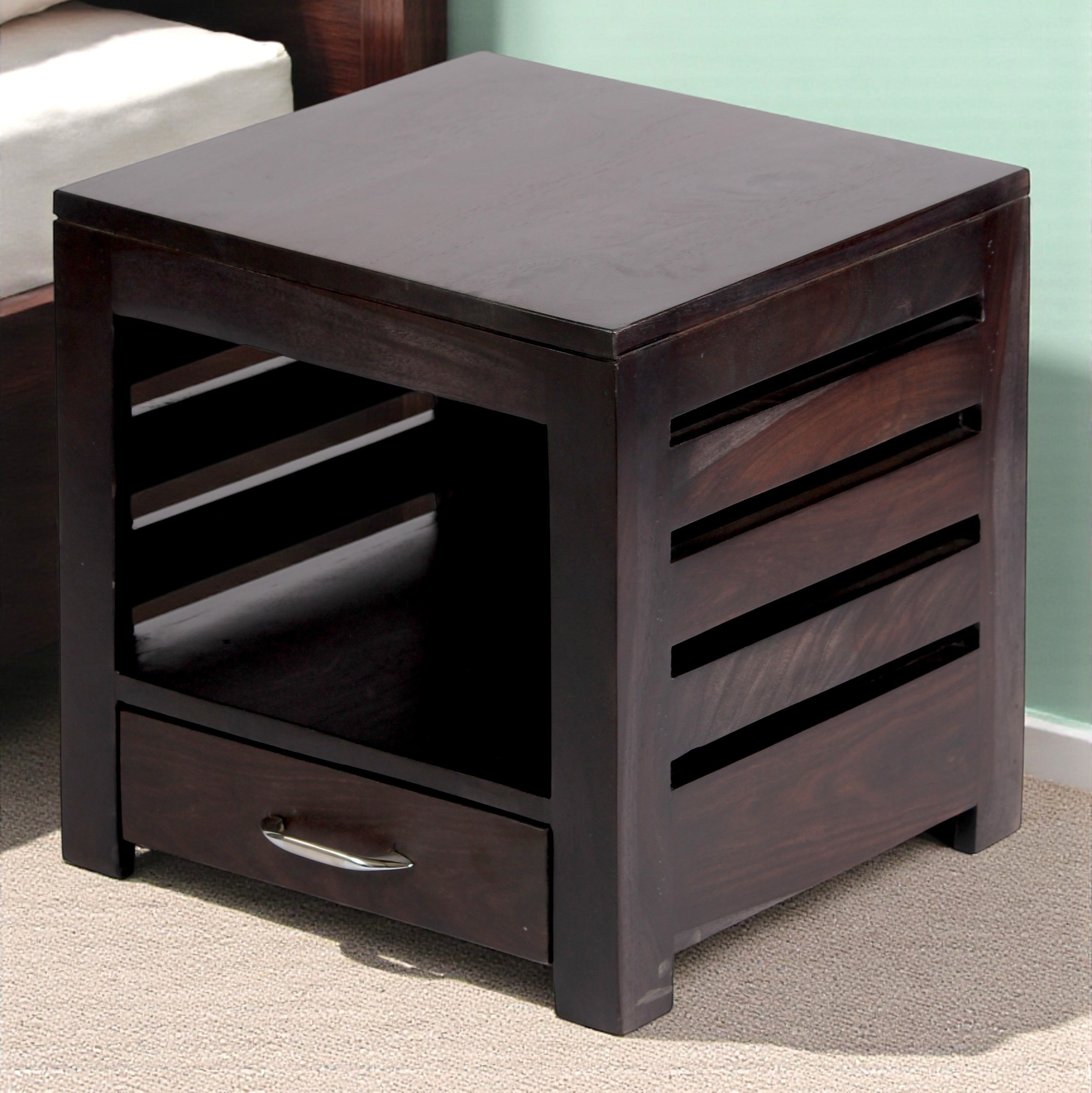 Russell Sheesham Wood Bedside Table in Mahogany Finish - Ikiriya
