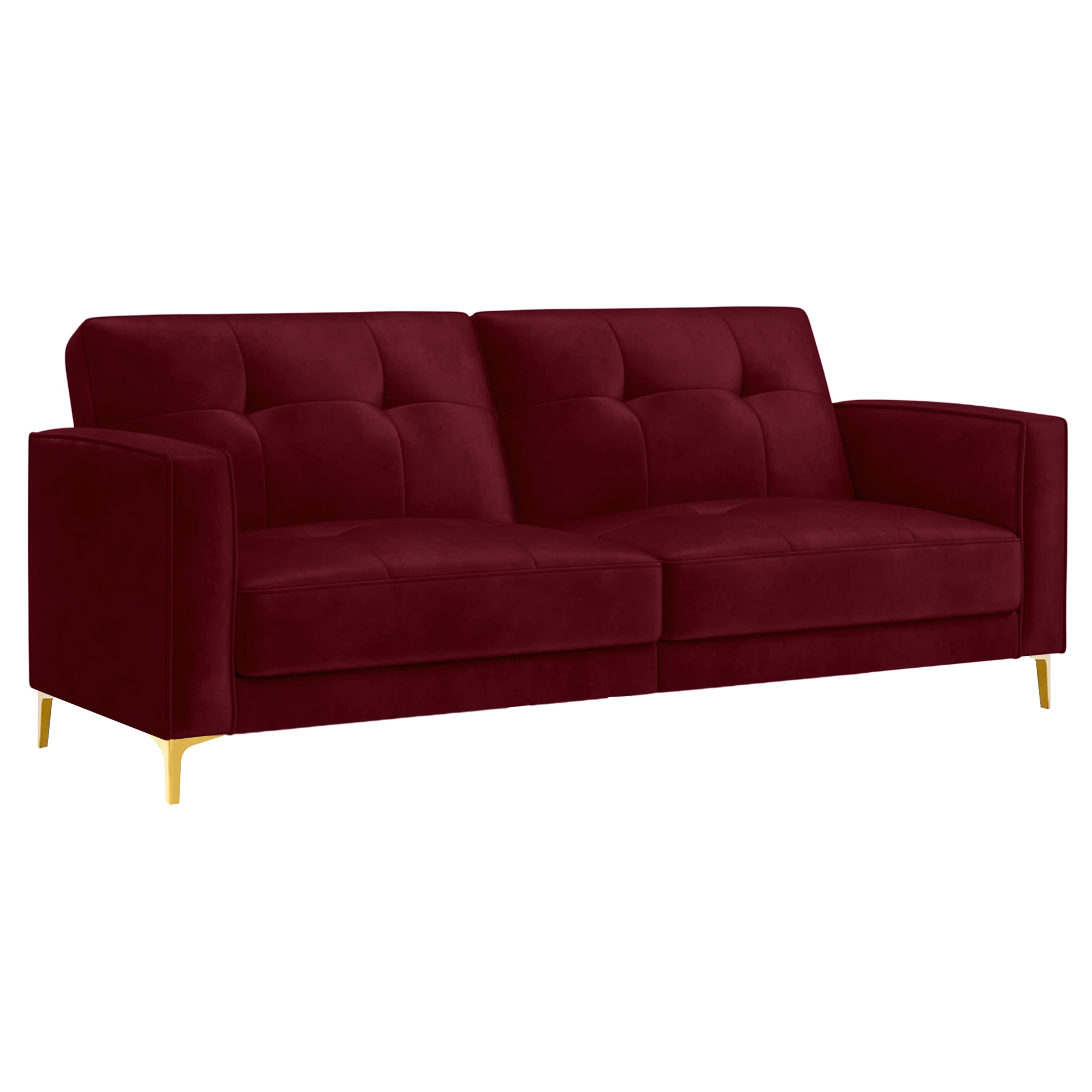 Novelle 3 Seater Velvet Sofa Cum Bed in Maroon colour