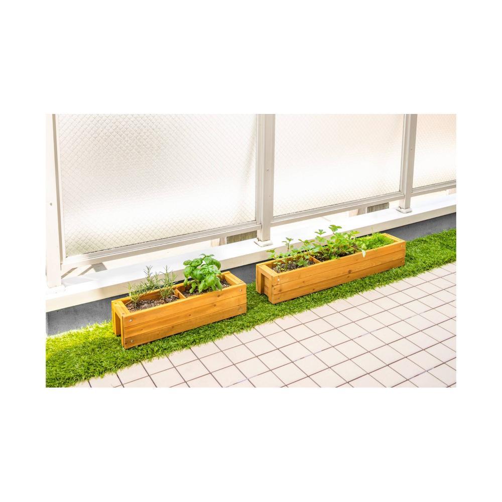 Wooden Slim Herb Planter with Divider Natural 60 cm