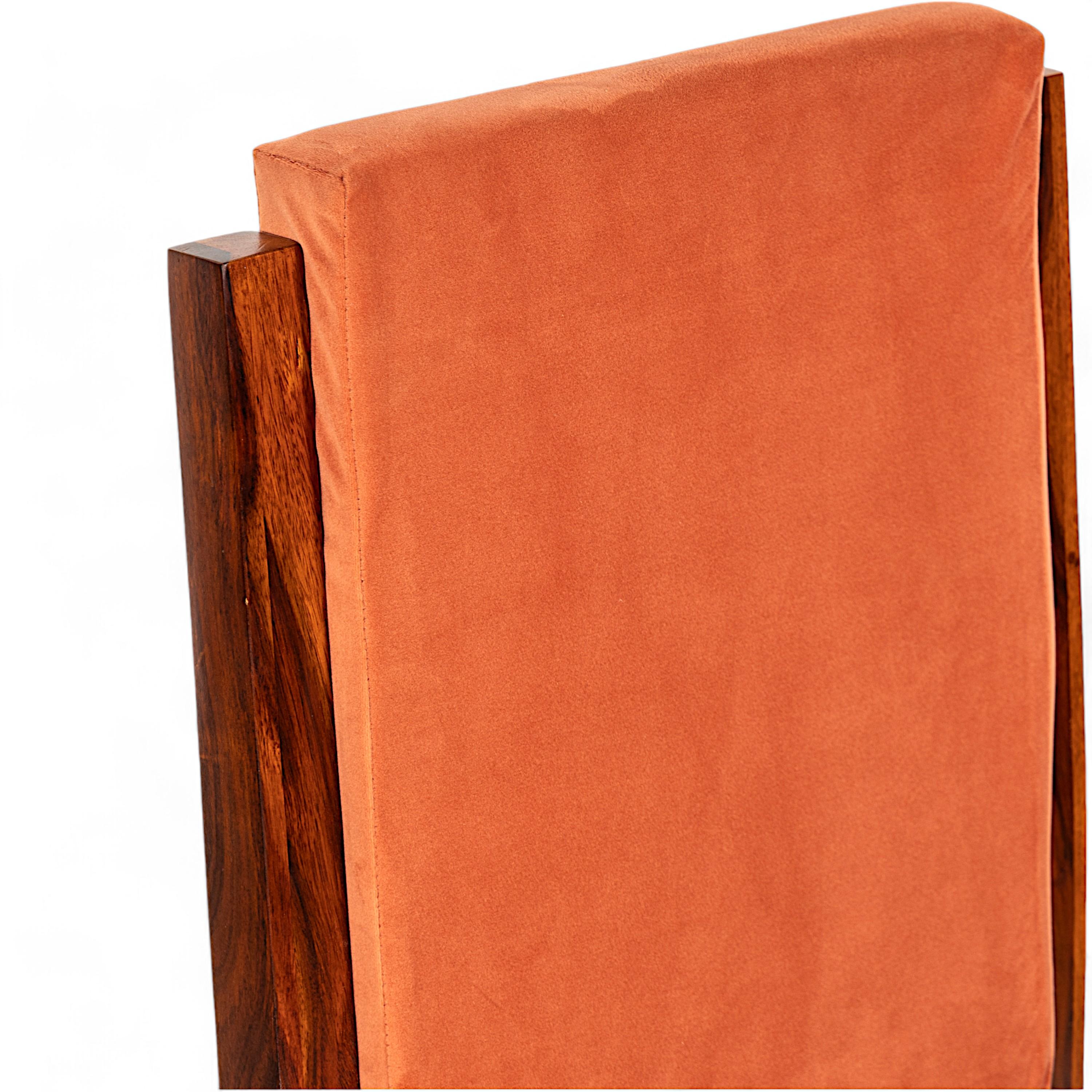 Rosslyn wood Dining Chair in Pumpkin Orange Velvet Upholstery with PINE FINISH