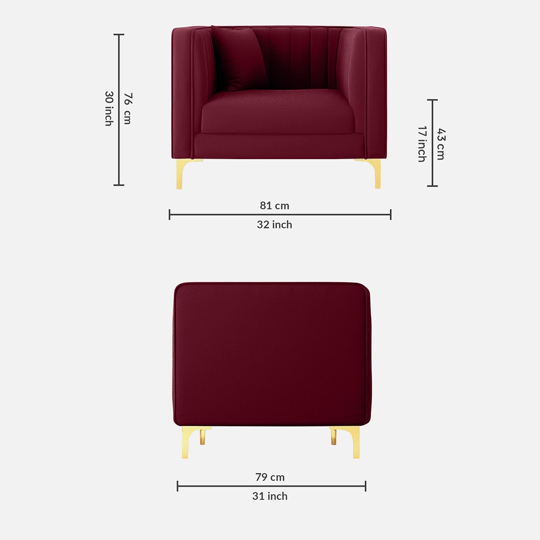 Texude Velvet 1 Seater Sofa in Maroon Colour