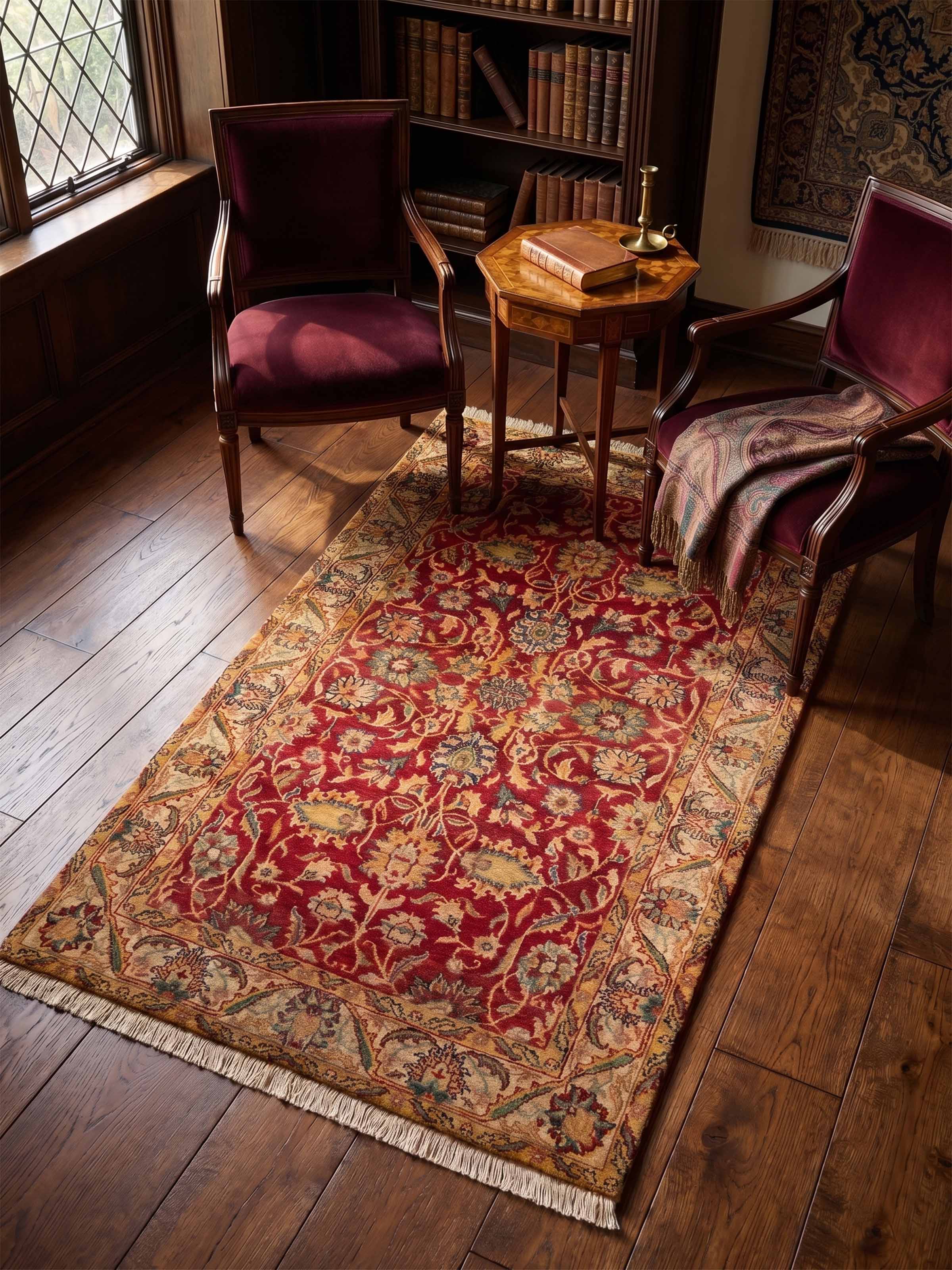 Traditional Ziegler Red Jaipur Wool Hand-Knotted Carpet