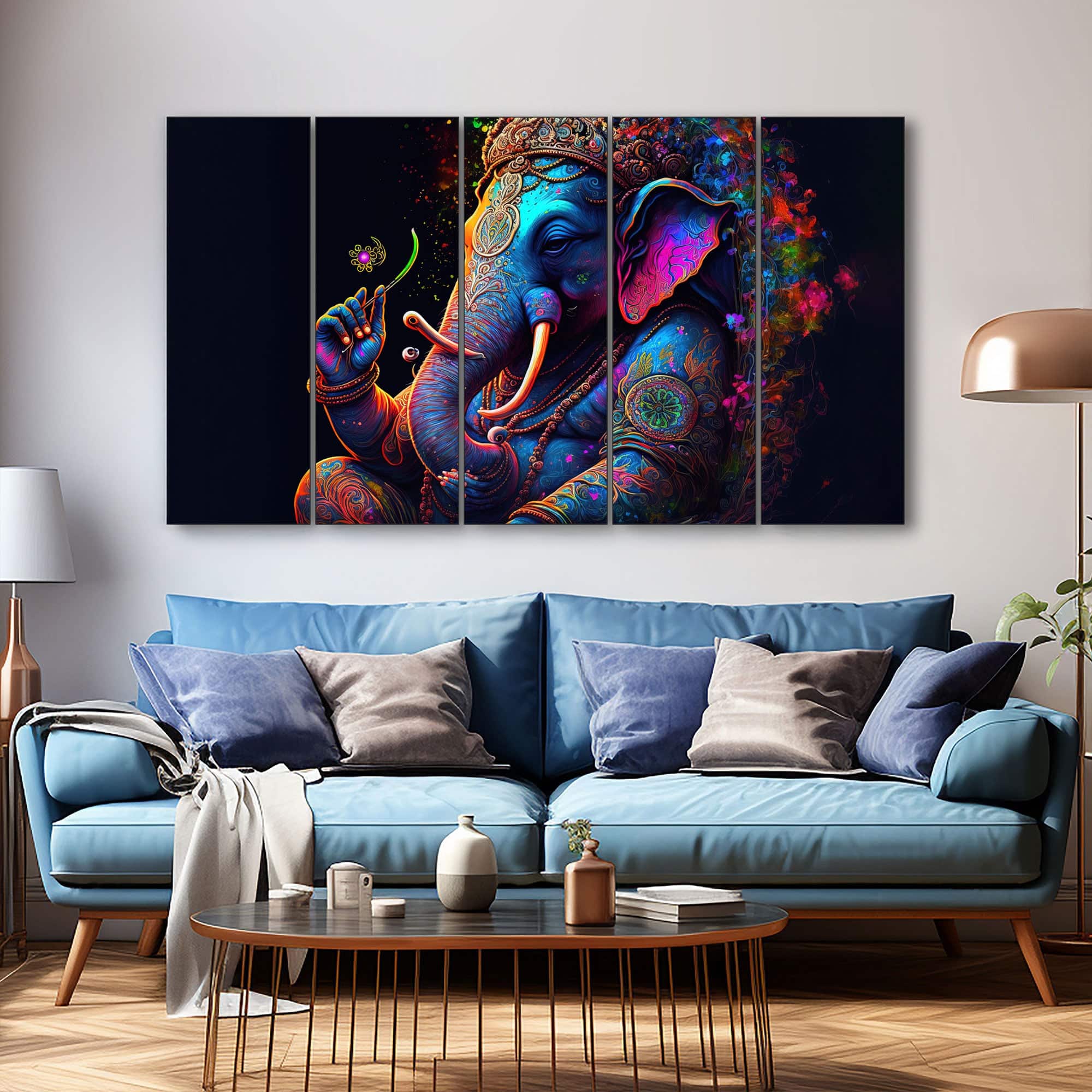 The Castle Decor Lord Ganesha Wall Painting Wooden Framed 27x48 Inch (Style 9) - The Castle Decor