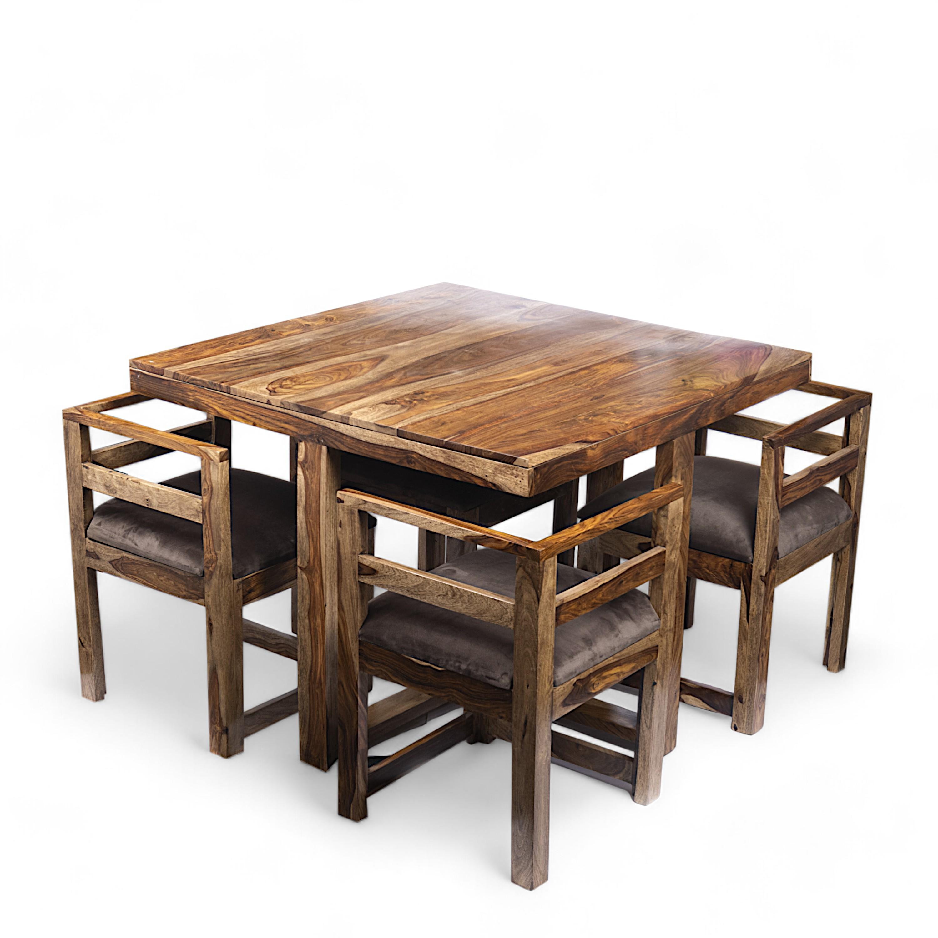 Kingston Sheesham Wood 4 seater Dining Table Set in Teak Finish