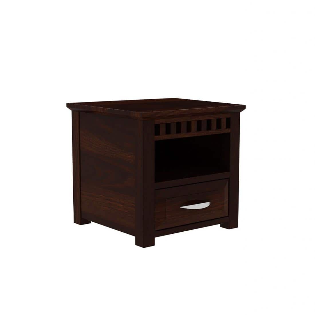 Prashiv Solid Wood Bedside Table in Walnut Finish