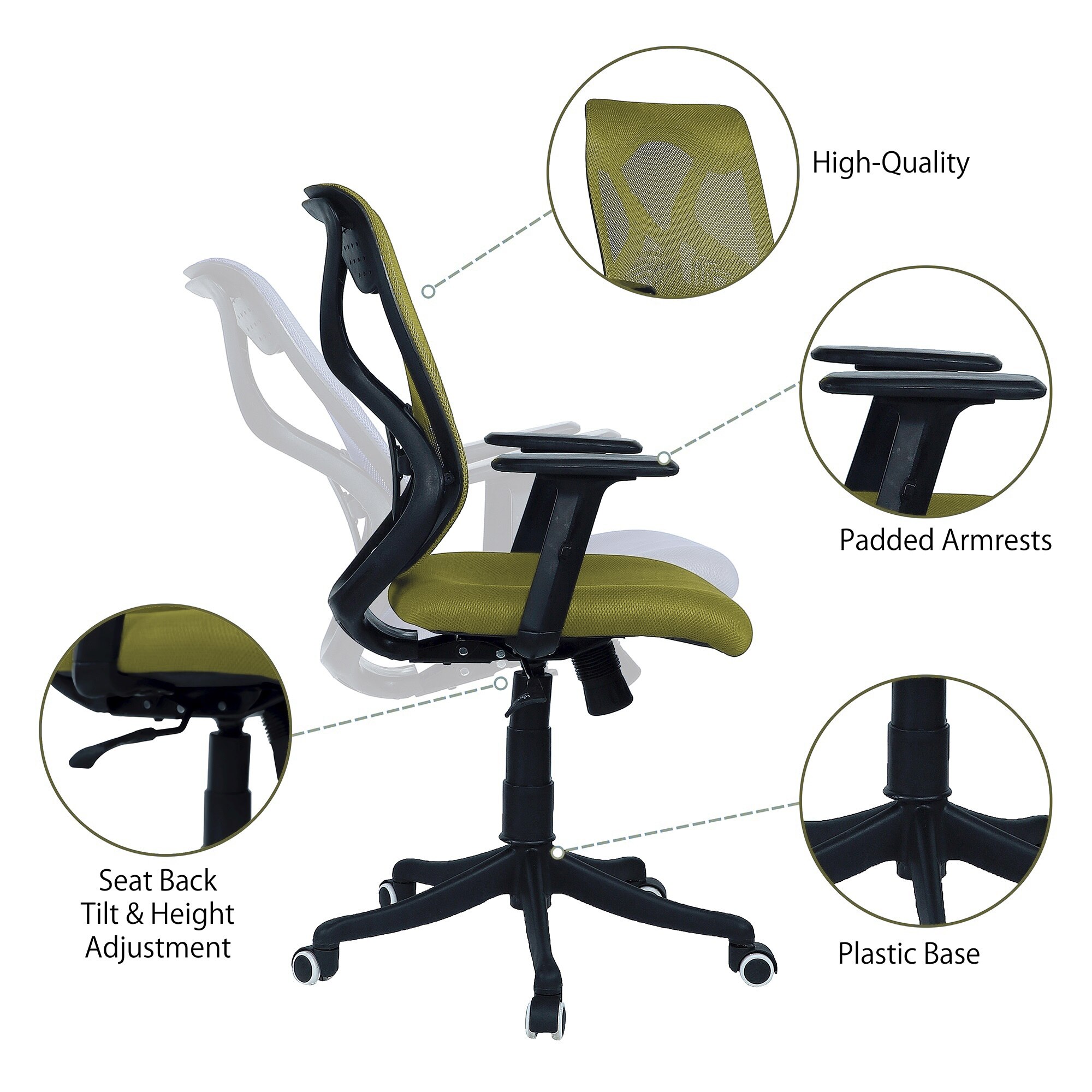 Zeeazyana Mid Back Ergonomic Chair in Pearl Green Colour