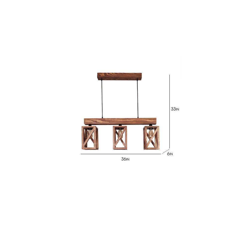 Symmetric Brown Solid Wood Cluster Hanging Light