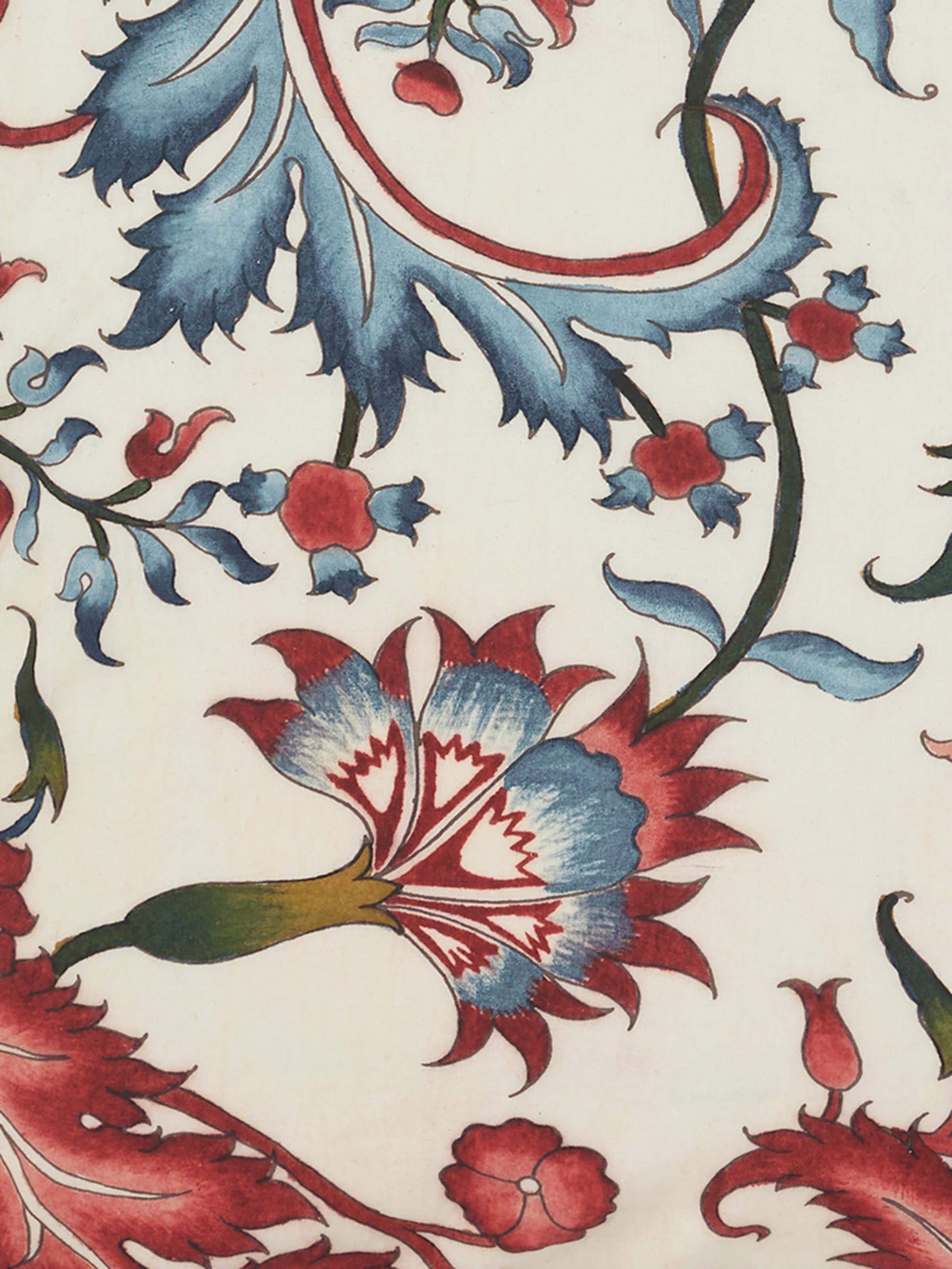 Close-up emphasizing the brush strokes and natural dye colors used in Kalamkari