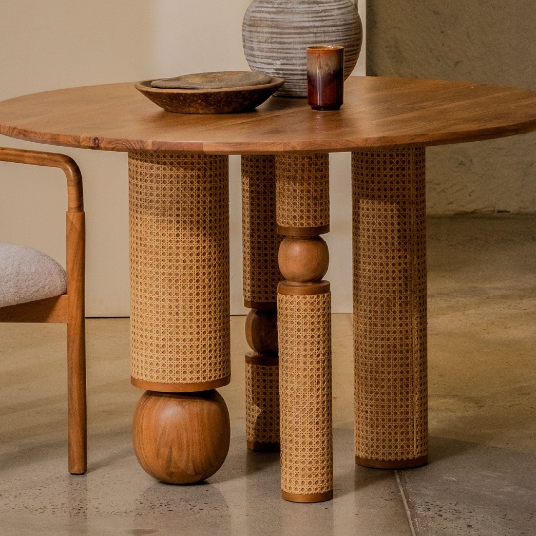 Andaman Baratang Solid Wood Four Seater Round Dining Table in Brown Colour - Orange Tree