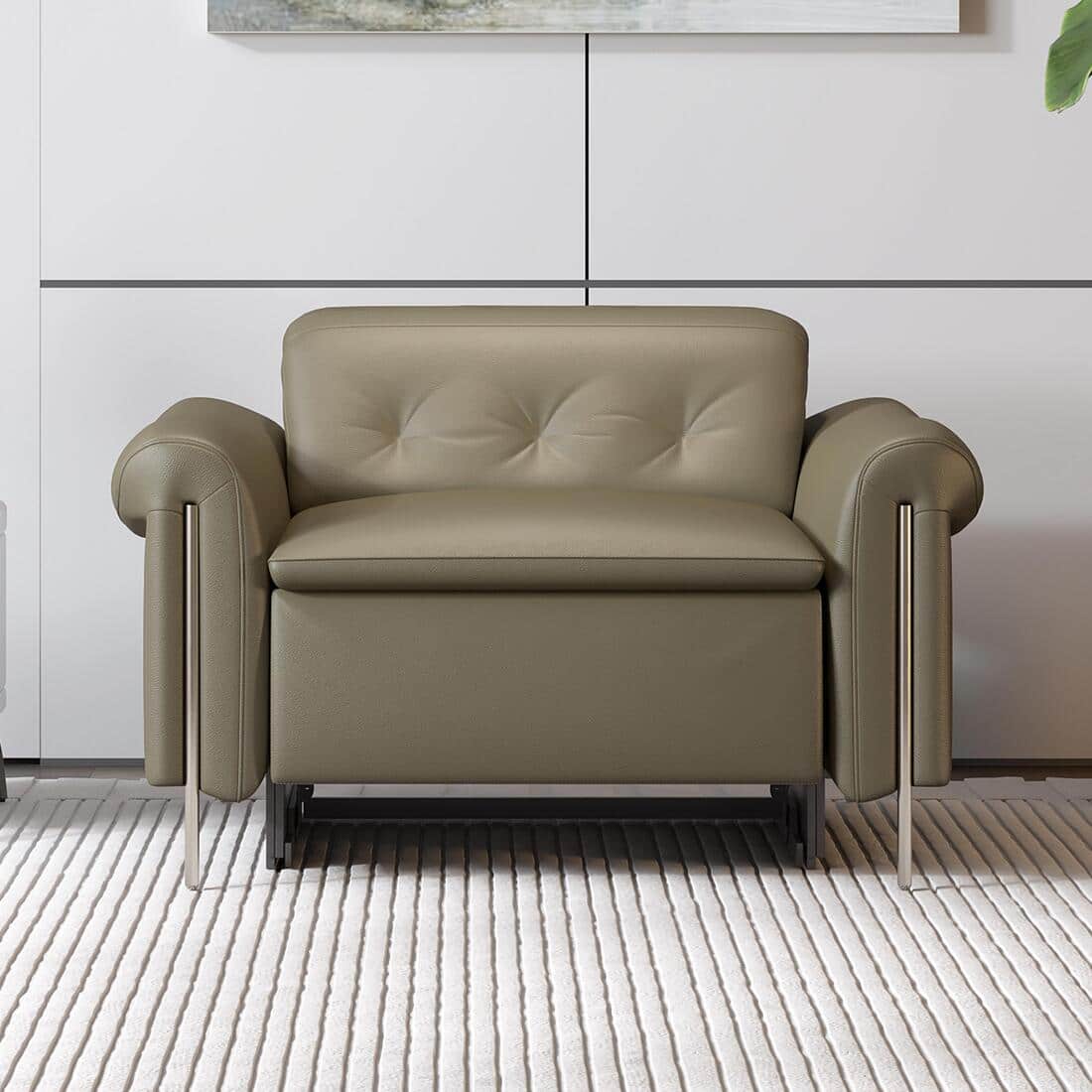 Splendor One Seater Motorized Leather Recliner in Olive Green Colour - Durian