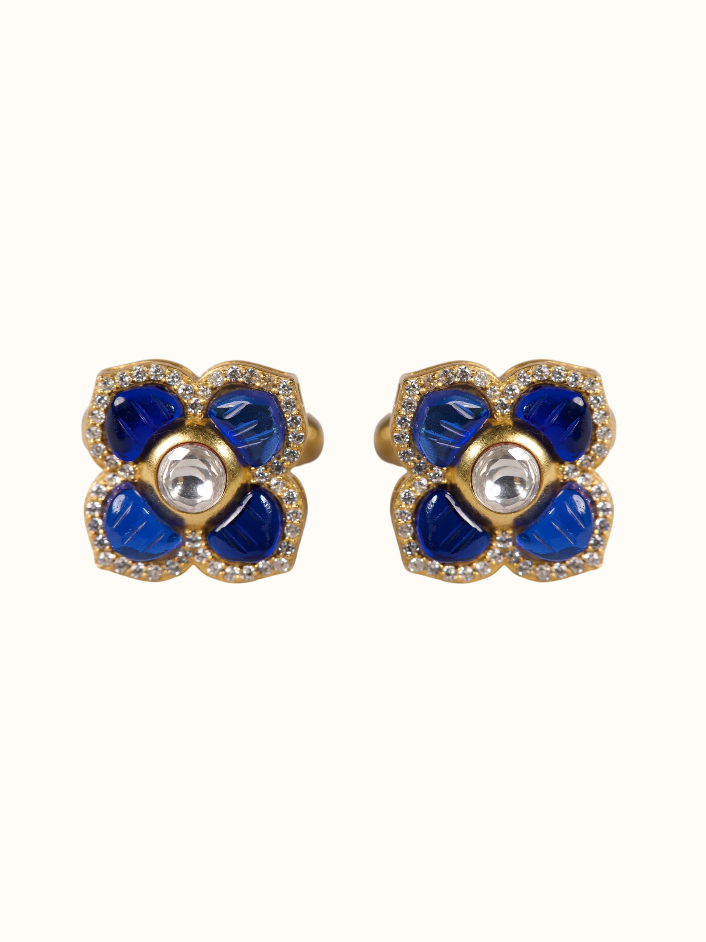 front view of silver smithing gold plated cufflinks set with polished finish