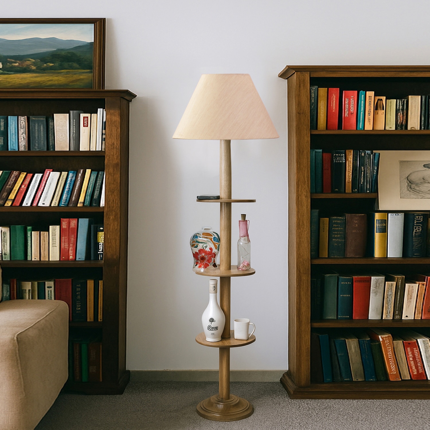 Devansh Shelf Wooden Floor Lamp - Devansh