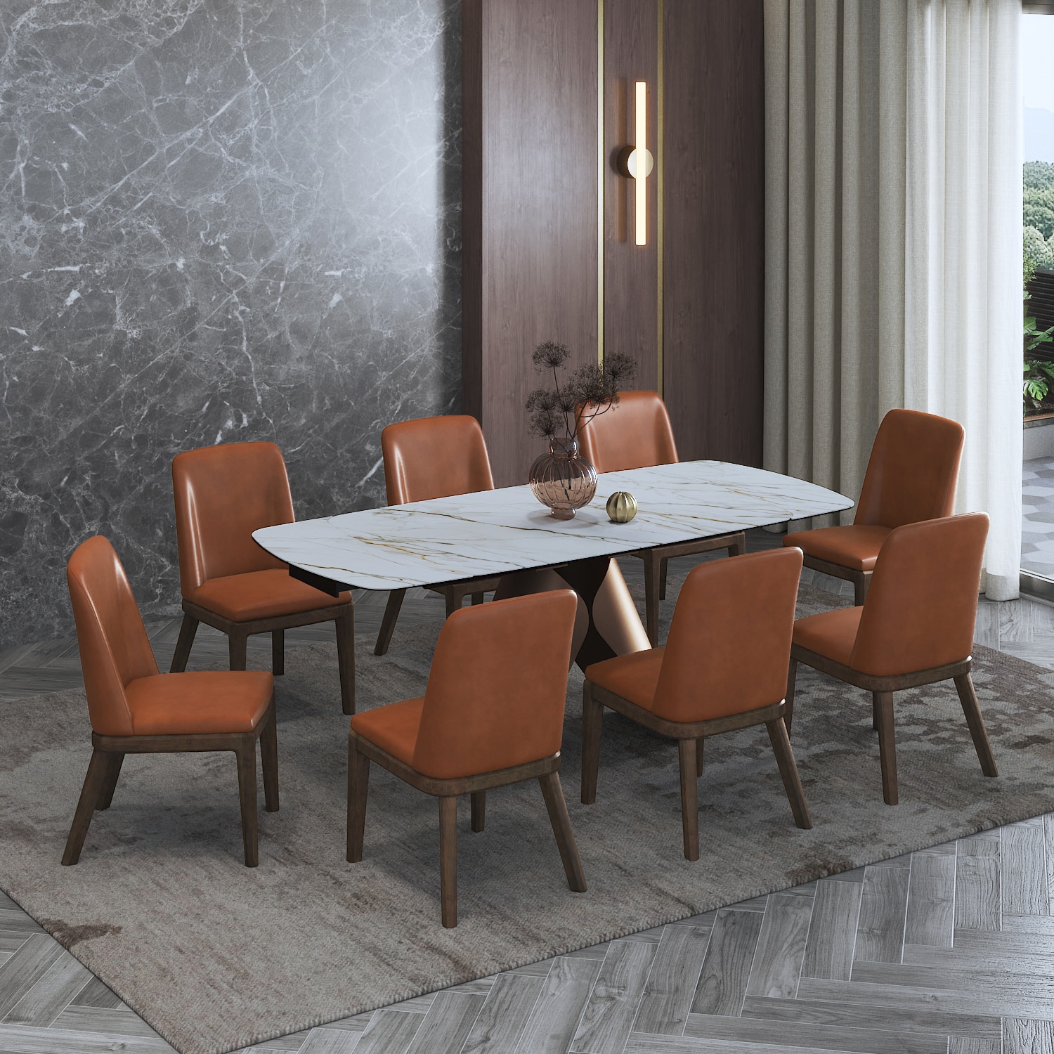 Aeris Ceramic 6 to 8 Seater Extendable Dining Table With Anderson Dining Chair