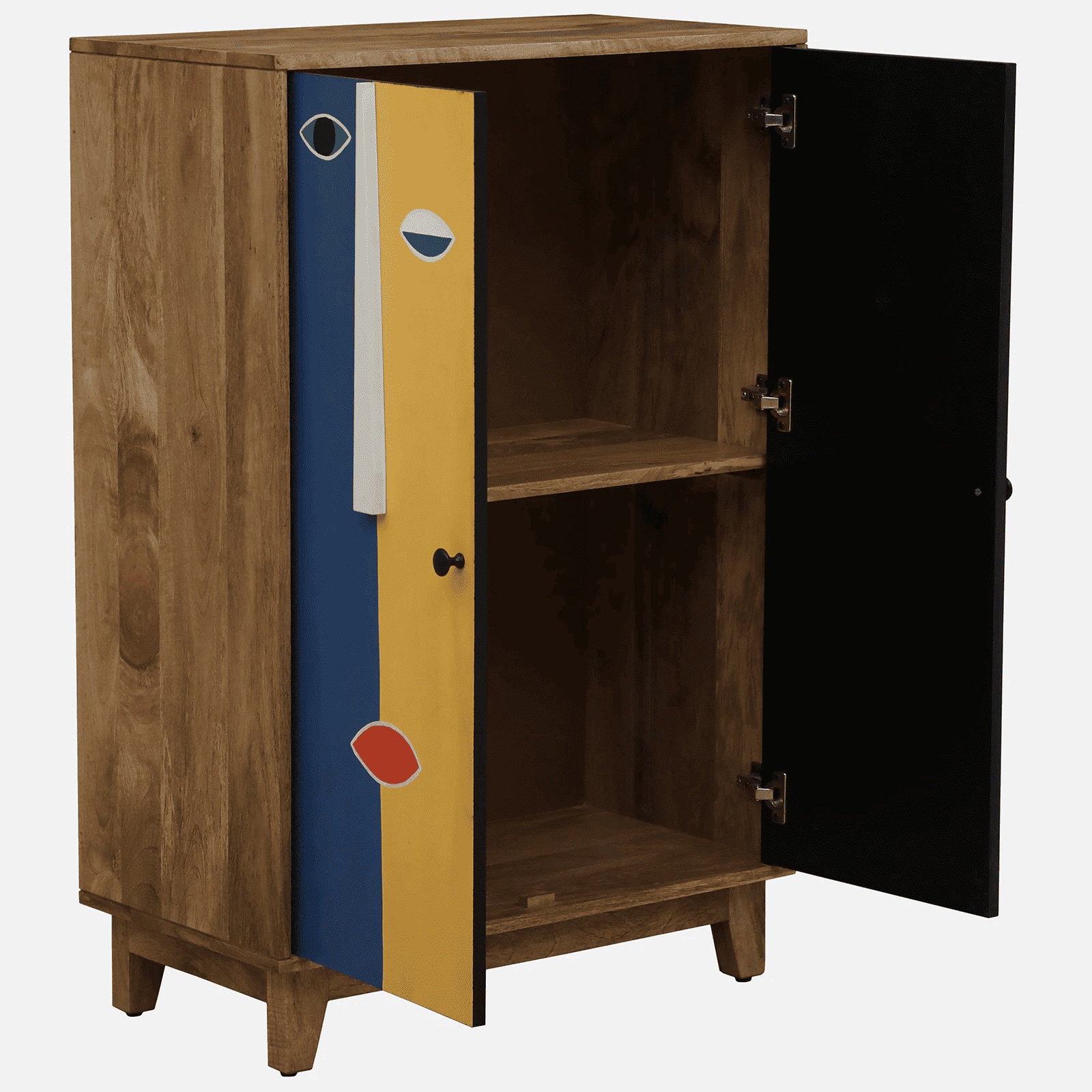 Olio Mango Wood Hand Painted Multicolor 2 Door Cabinet In Natural Finish