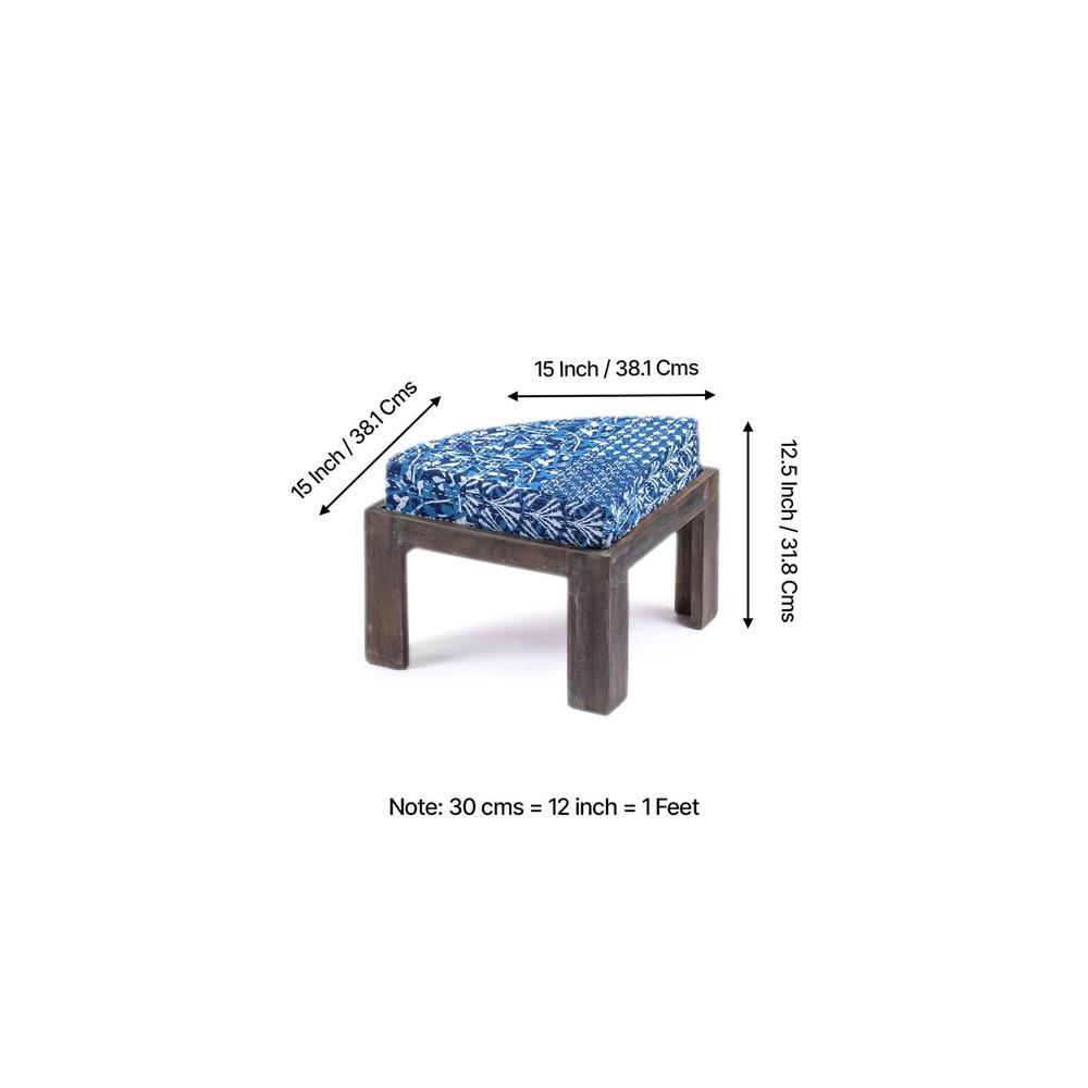 Nashville Sheesham Wood 4 Seater Coffee Table Set In Antique Grey Finish Indigo Patch Kantha Cushion
