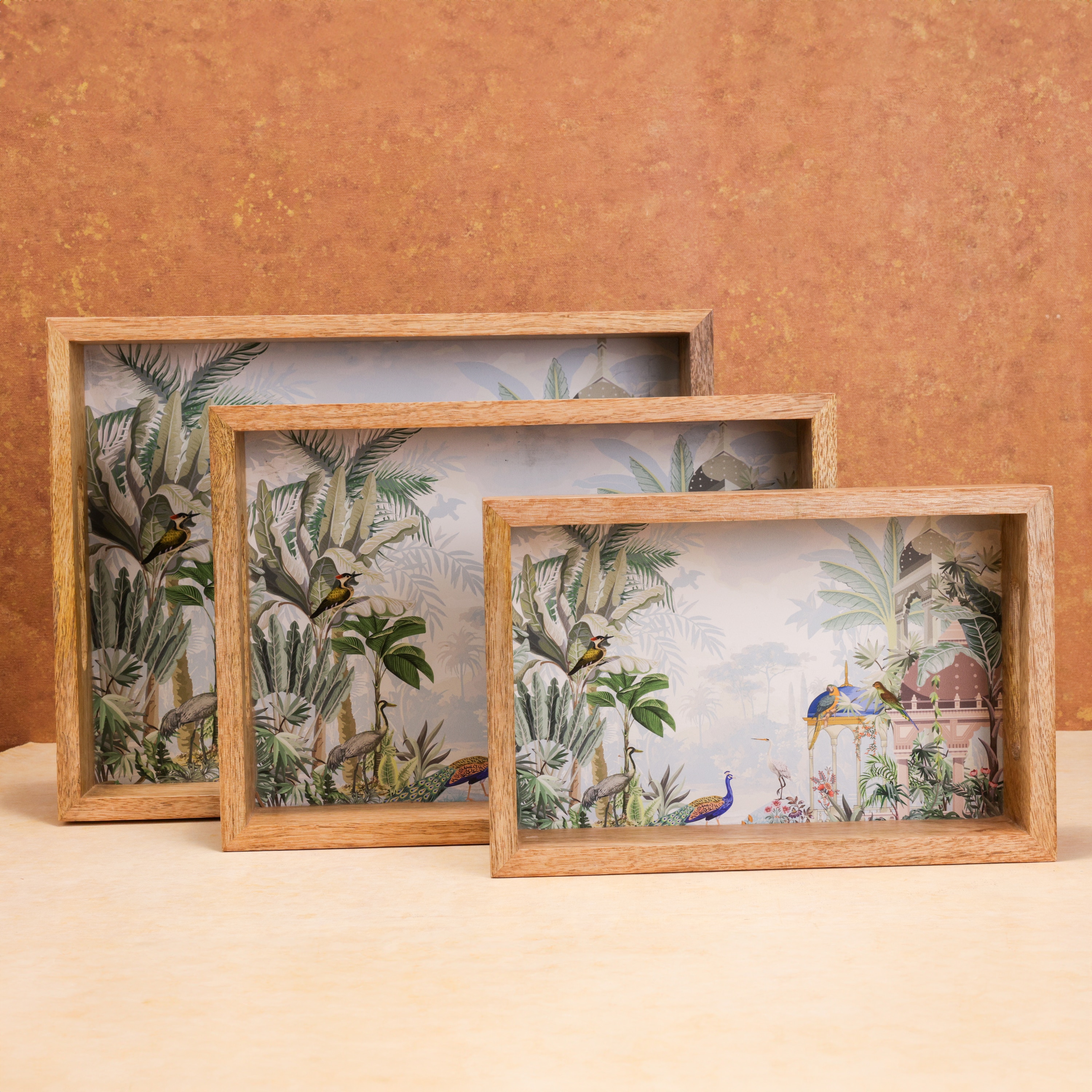 Vrindhavan Wooden Tray Set – Set of 3 - Ireka Homes