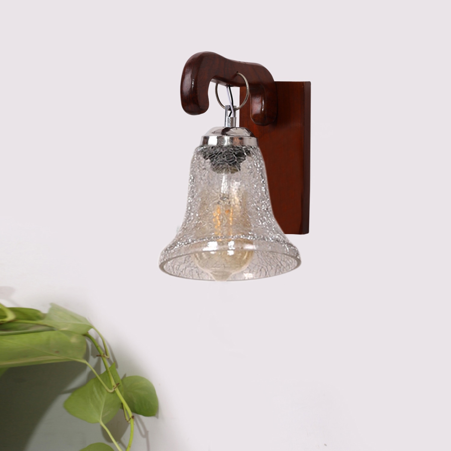 Devansh Solid Wood Electric Wall Light in Brown Colour with Transparent Shade Count of 1 Light - Devansh