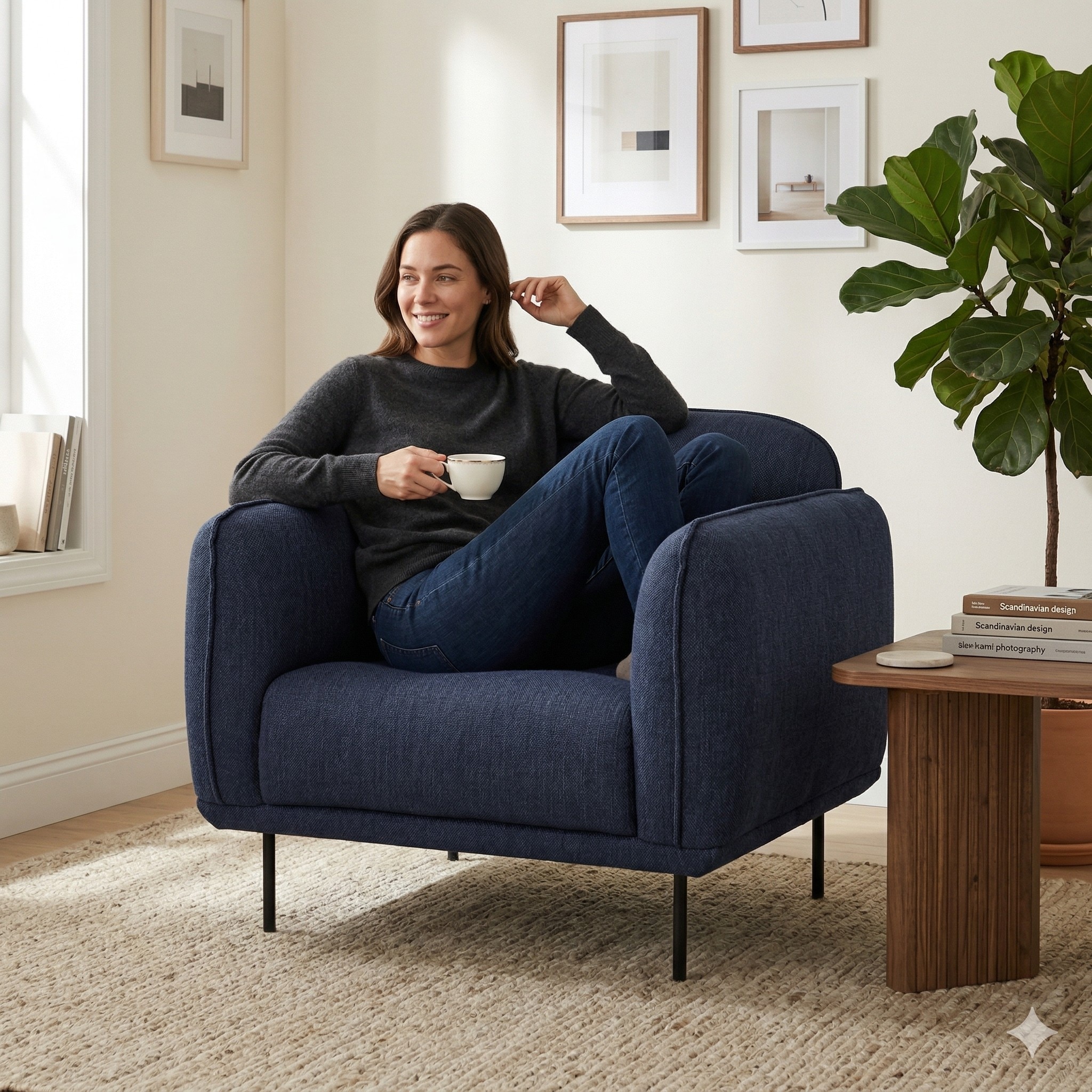 Scandinavian Mira One Seater Sofa Blue Matte Finish - Nestnordic