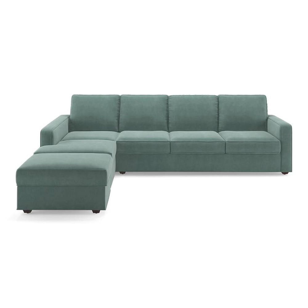 Apollo Compact Fabric Sectional Compact Sofa (Colour : Dusty Turquoise Velvet, Cushion : Hard, Back Type : Regular, Seating Capacity : Left Aligned 3 Seater + Left Aligned Chaise)